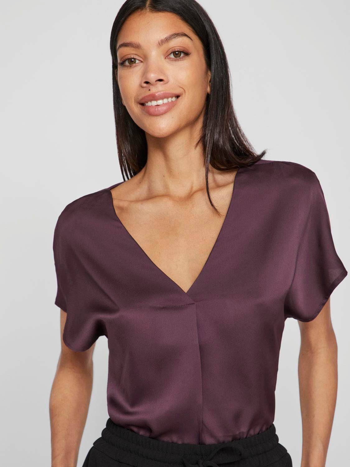 Vila Shirt met V-hals VIELLETTE V-NECK S/S SATIN TOP - NOOS