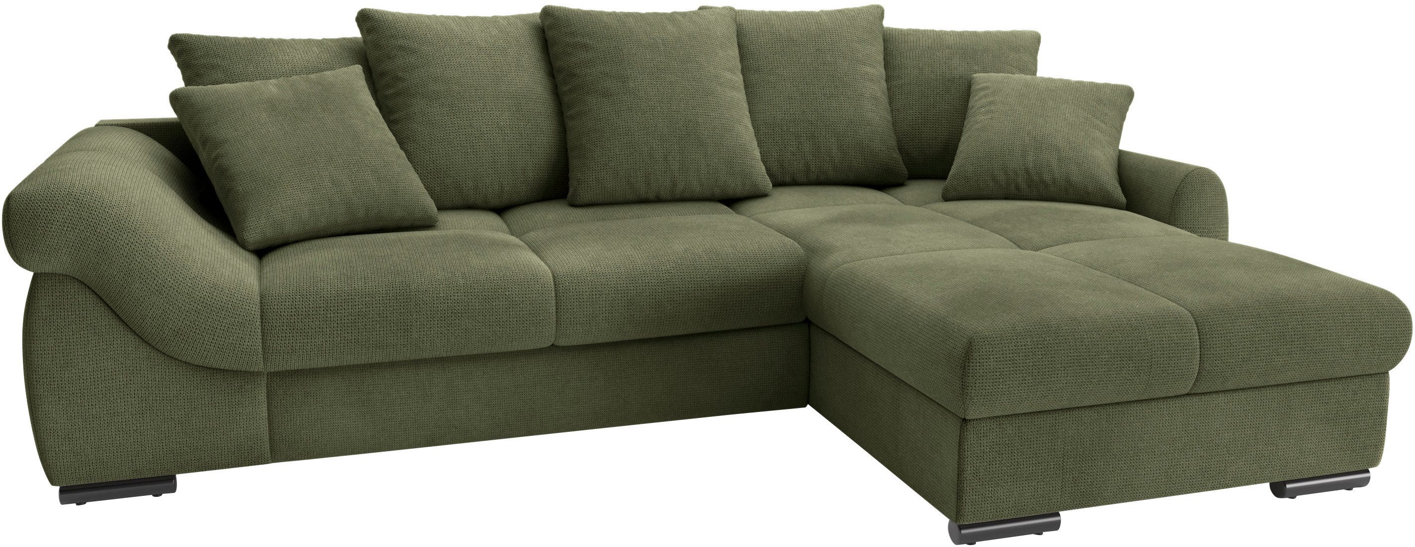 Mr. Couch Hoekbank Livorno L-vorm incl. hoogslaper beduitbreiding, xl bedbox wit gecoat groen, hoekbanken