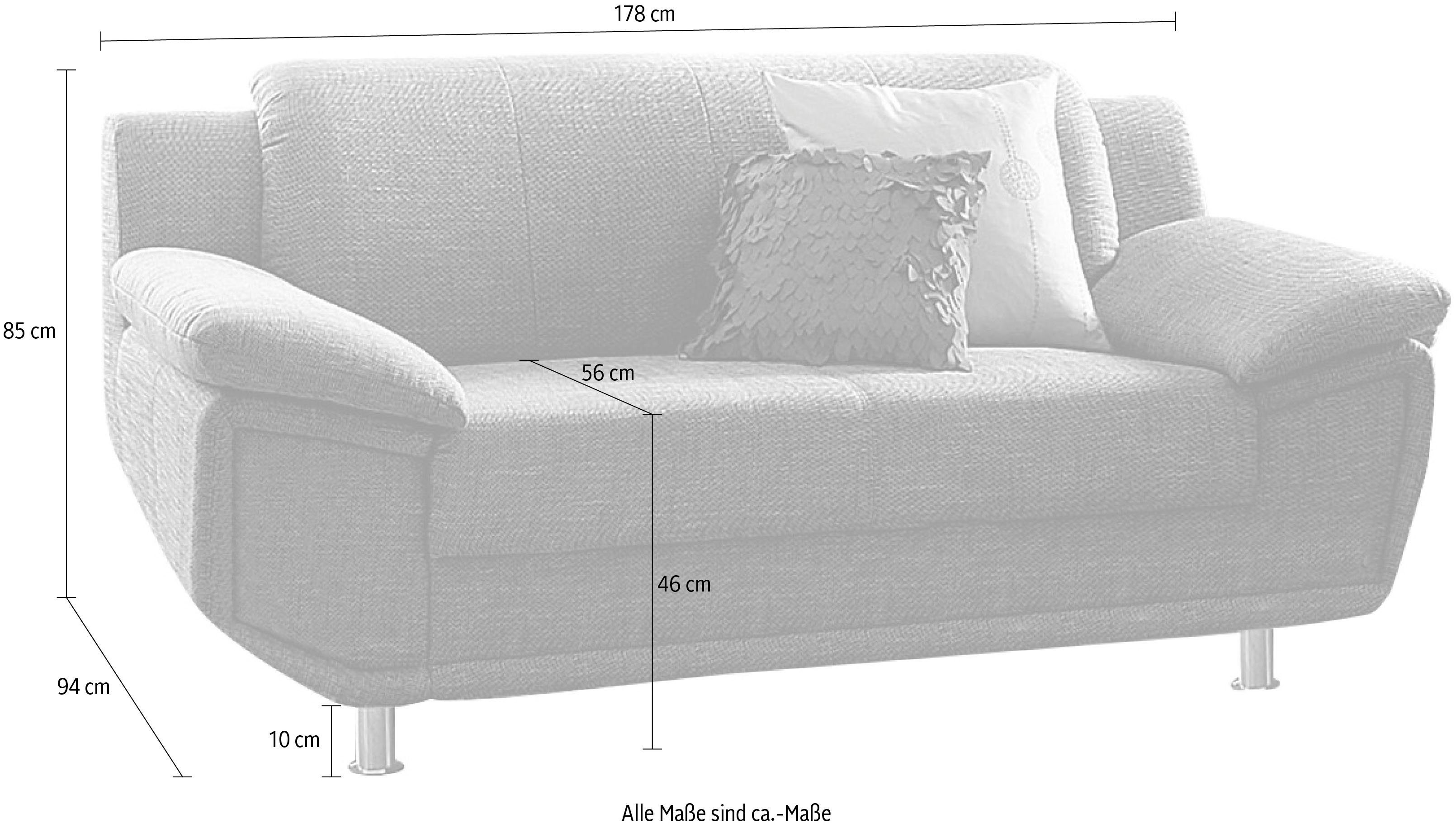 TRENDMANUFAKTUR 2-zitsbank Rondo, breedte 178 cm, brede armleuningen, chromen poten Bank optioneel met bonellvering en in verschillende bekledingen bestelbaar