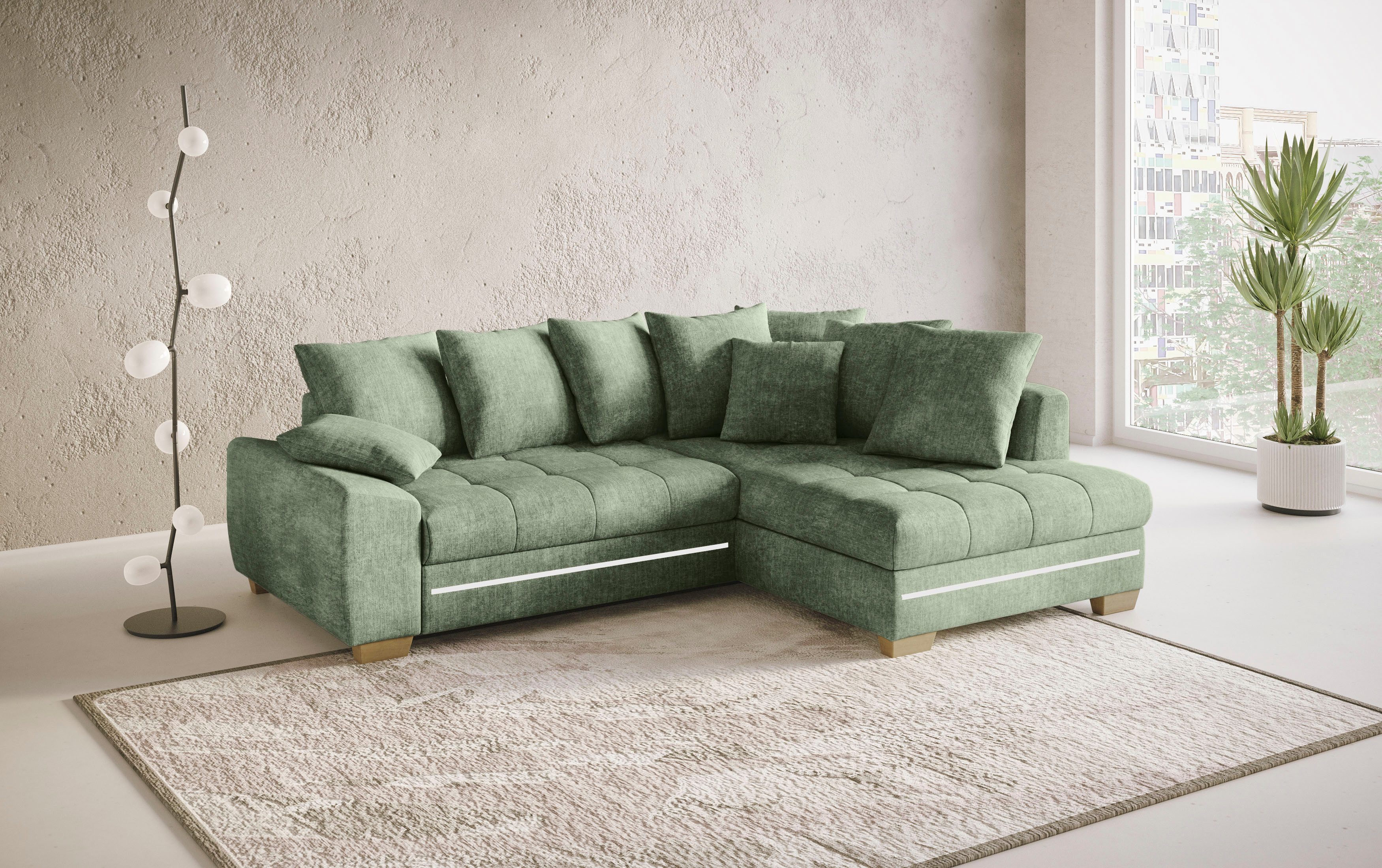 Mr. Couch Hoekbank Nikita II, L-vorm met koudschuim, rgb-led-verlichting, optioneel met bed, bedlade