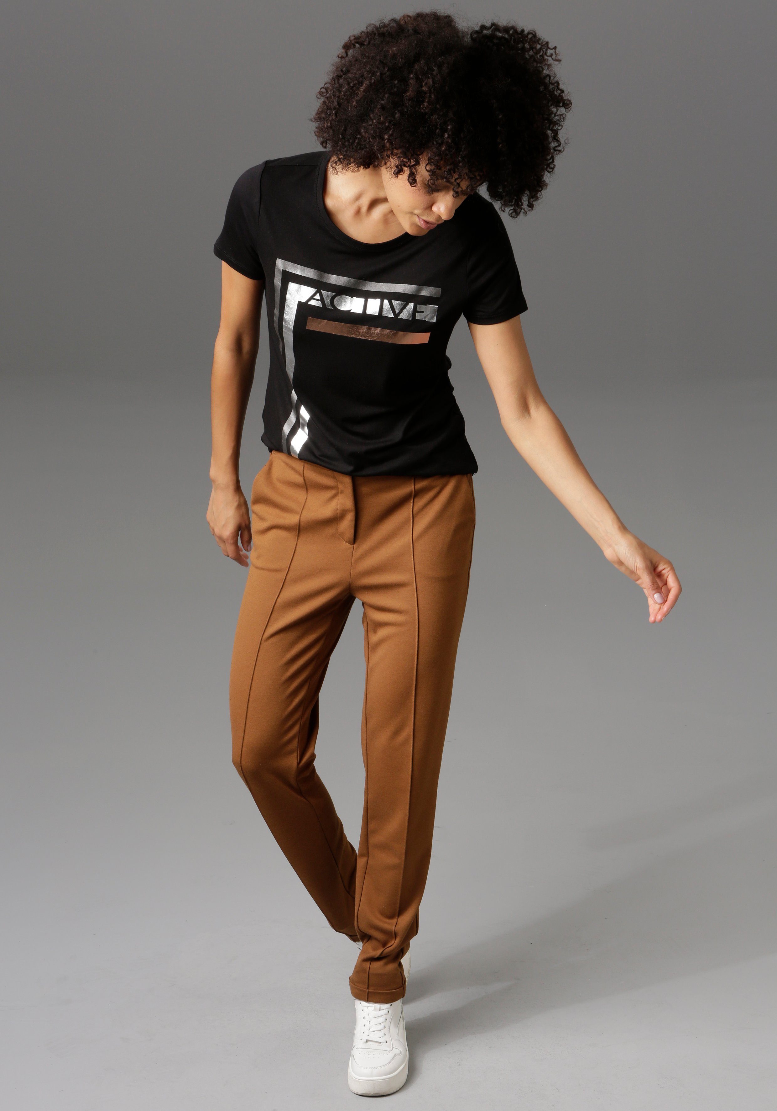 Aniston CASUAL Jerseybroek met biezen gegarneerd