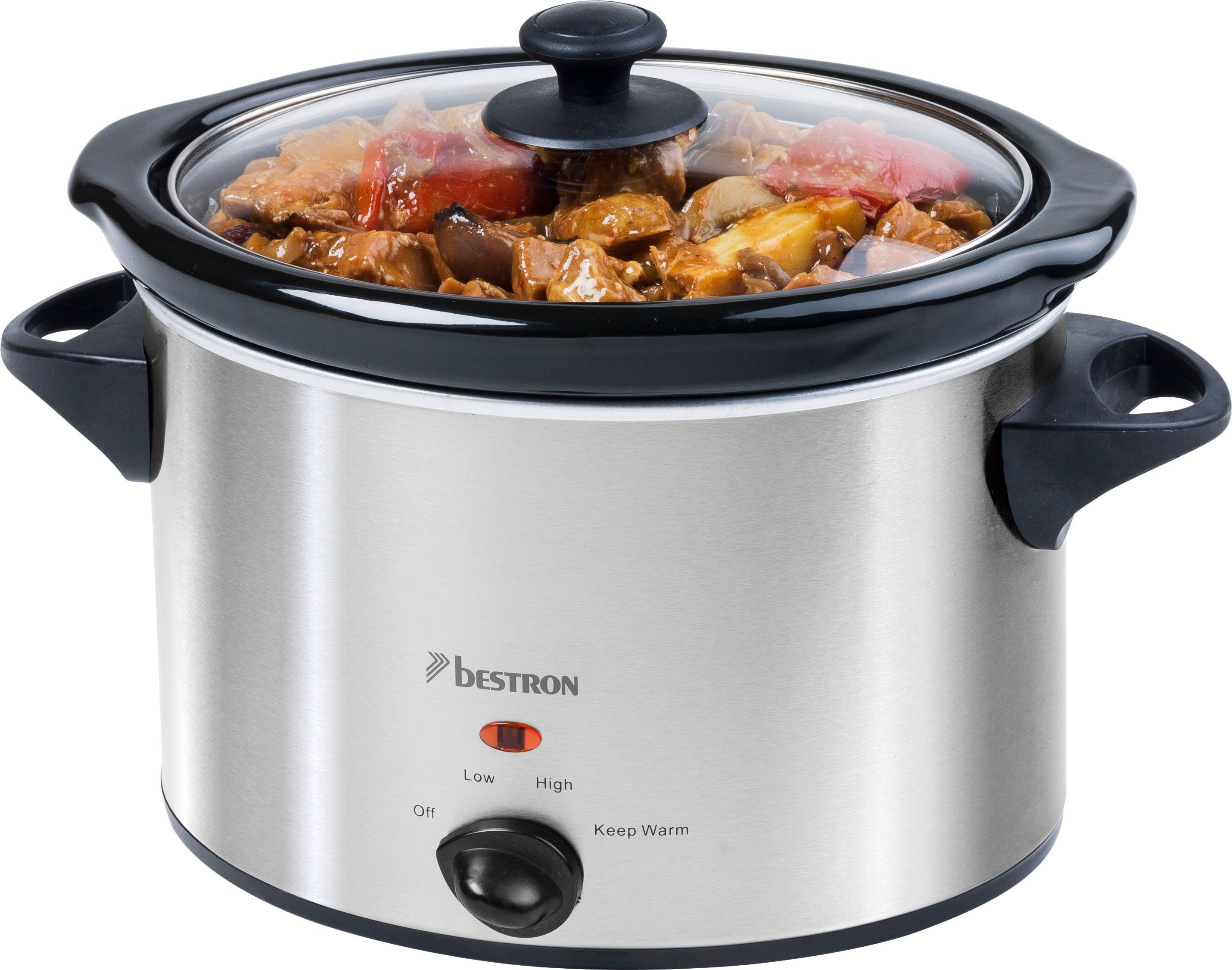 bestron Slowcooker ASC350 met keramische pan en glazen deksel, 3,5 liter, edelstaal