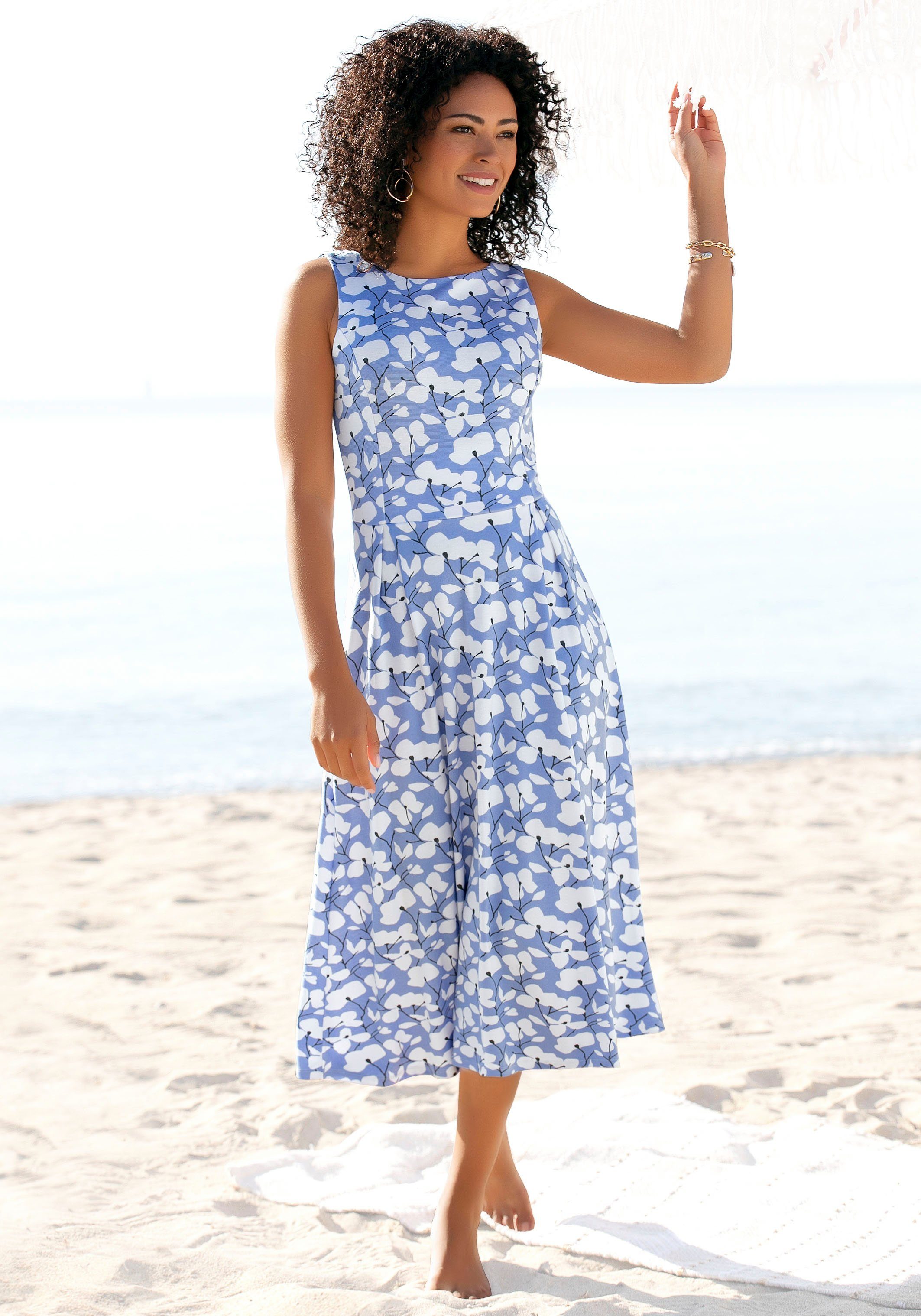 Beachtime Midi-jurk met bloemenprint, van jersey, a-lijn jurk