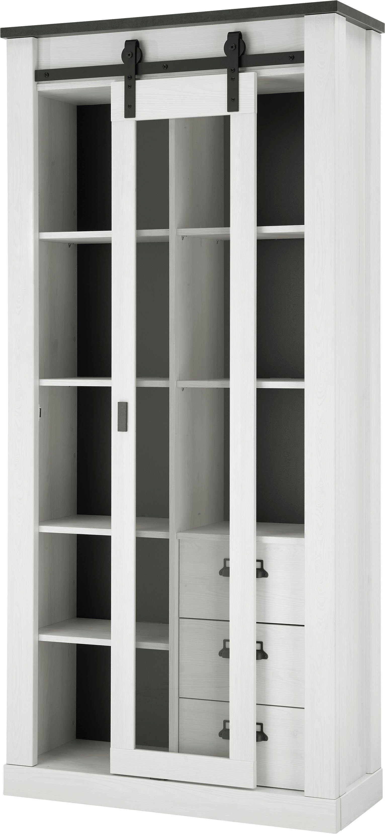 Home affaire Wandmeubel Sherwood Schuurdeurbeslag en apothekersgrepen van metaal, hoogte 201 cm (3-delig)
