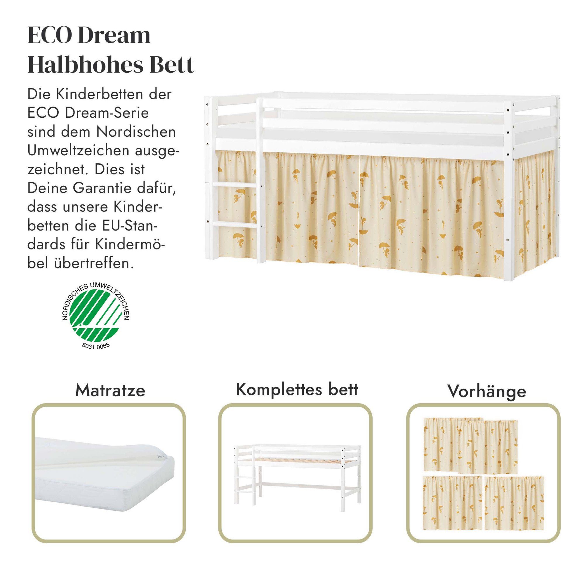 Hoppekids Speelbed Eco Dream Massief hout, naar keuze in 2 afmetingen en 4 kleuren, matras ter keuze