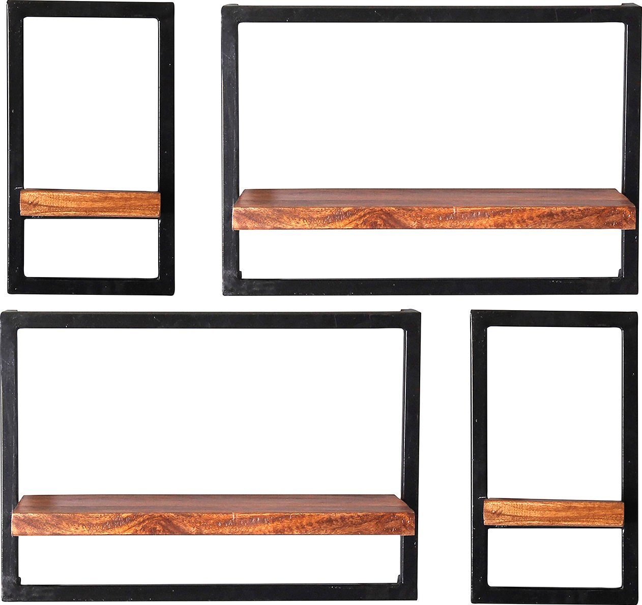 SIT Wandplank Panama Kastenset in industrial-stijl, mangohout en metaal (set, 4 stuks)