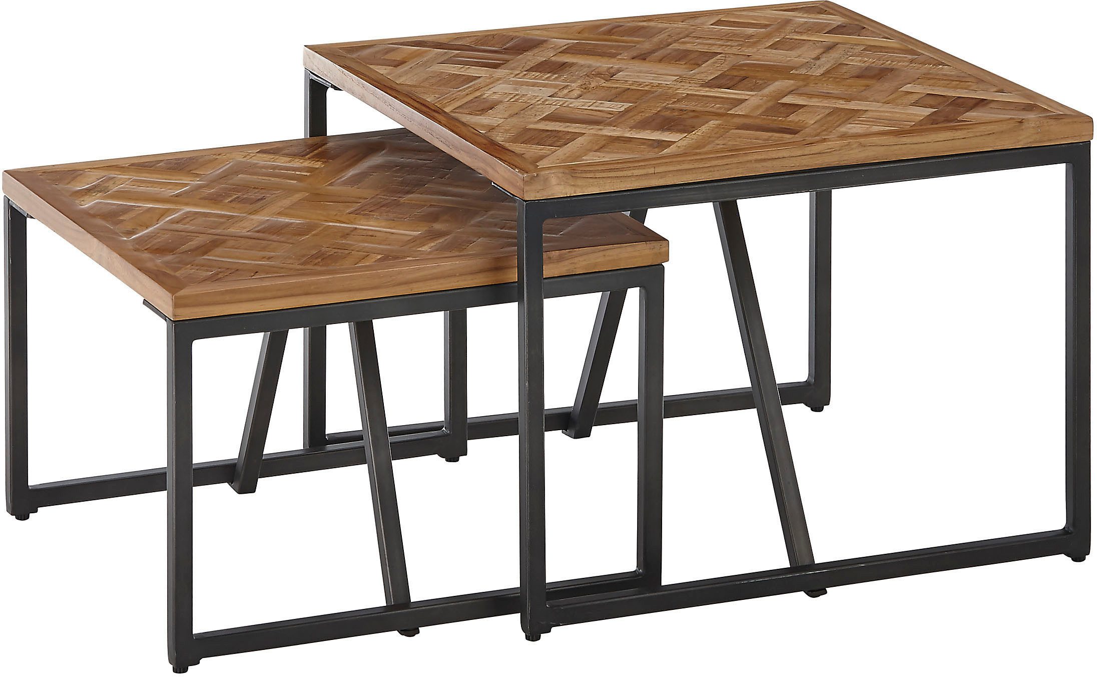 Stolkom Salontafel Lola 2-delig set massief teak gerecycled met patroon