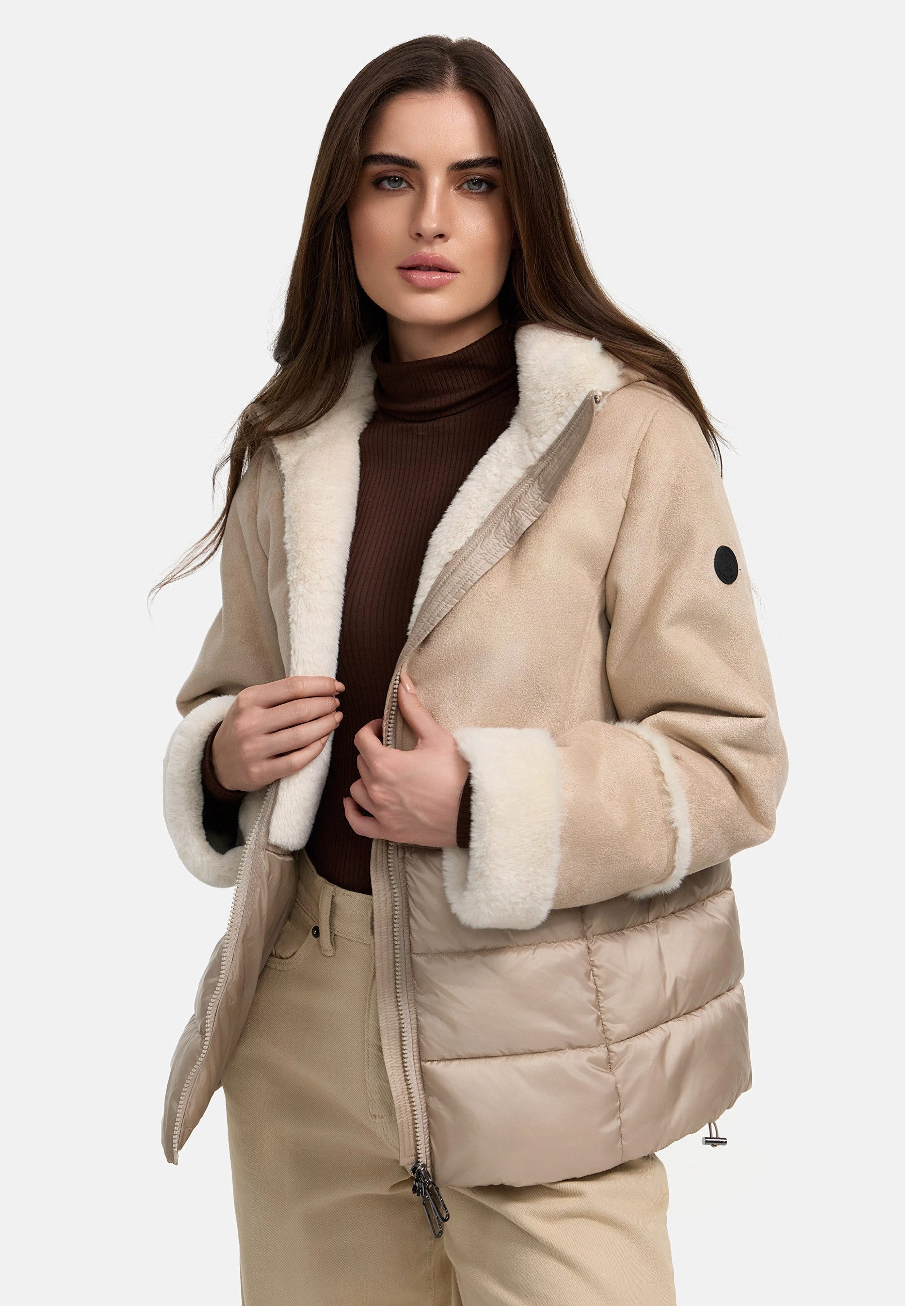 MANISA Kort jack met teddyfleece-capuchon