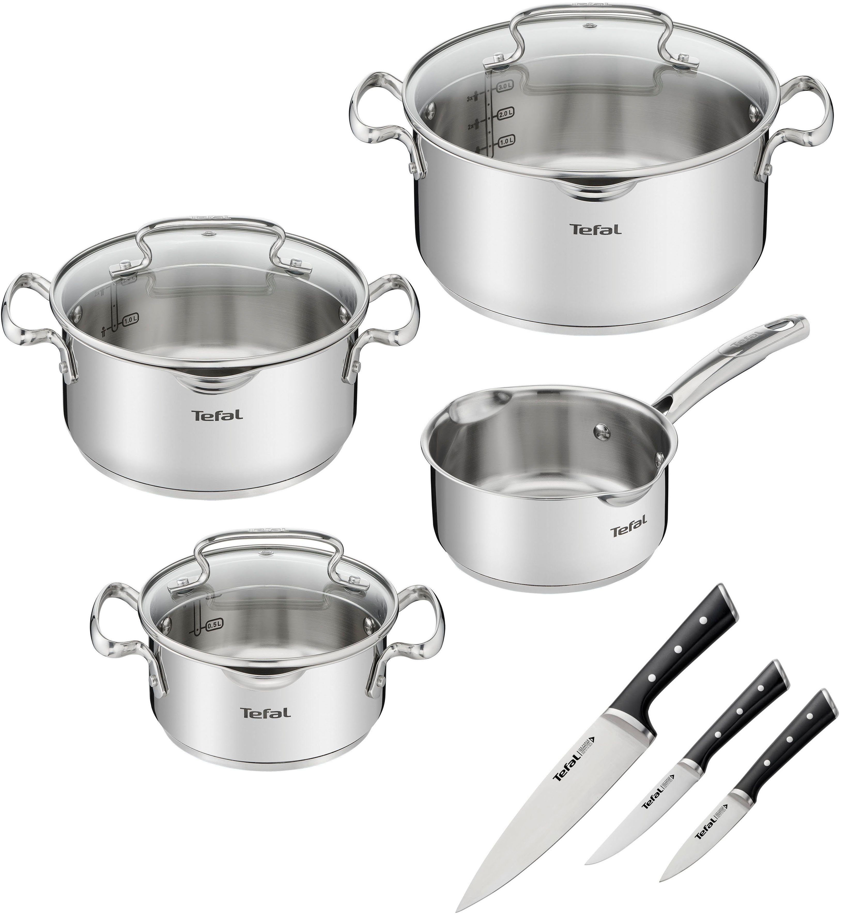 Tefal Pannenset G719S7_K2323S74 Duetto+ Ice Force roestvrij staal, deksel met...