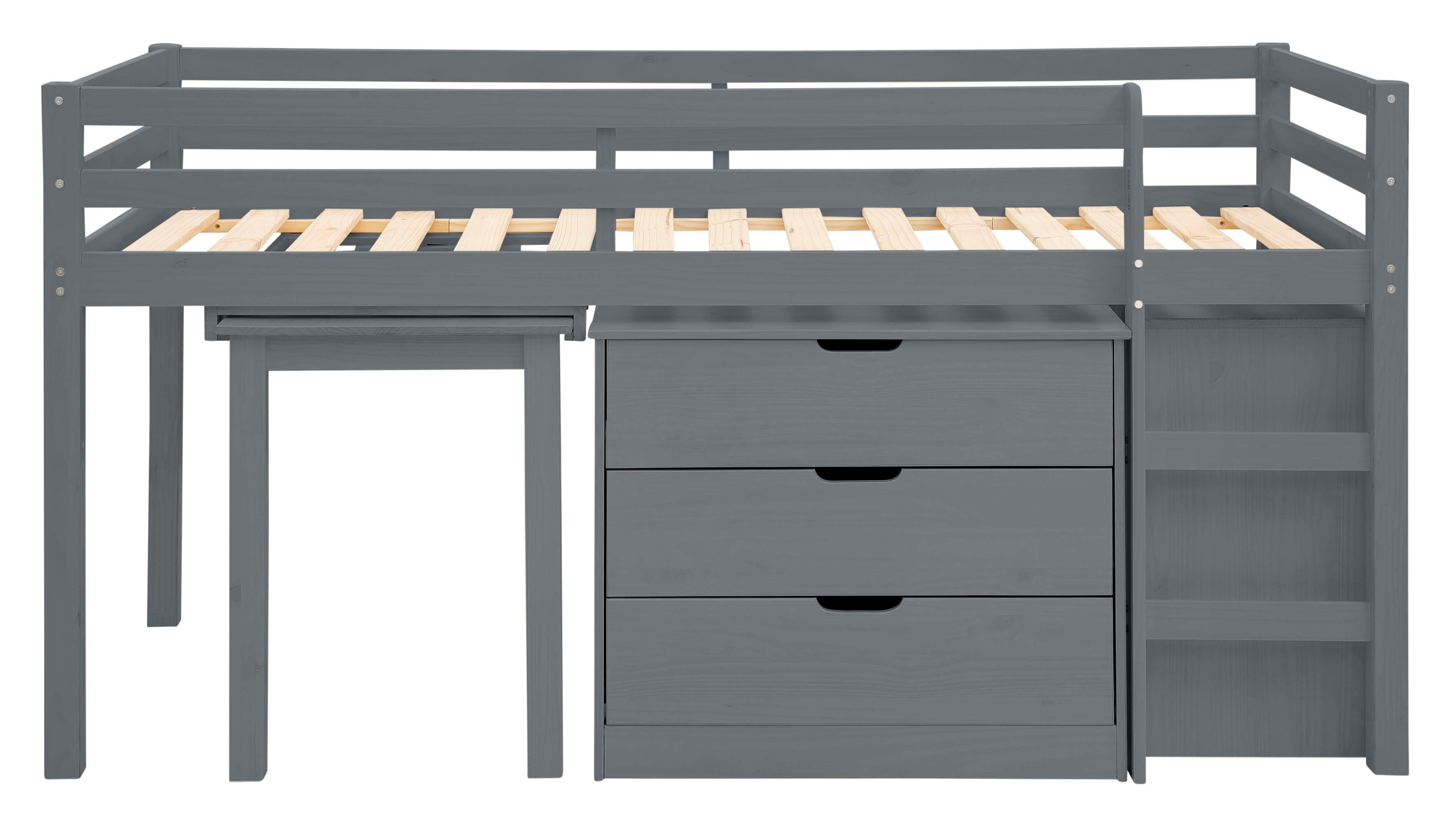 Lüttenhütt Hoogslaper Alpi Met lattenbodem, ladder, legplank, commode en uitschuifbaar bureau
