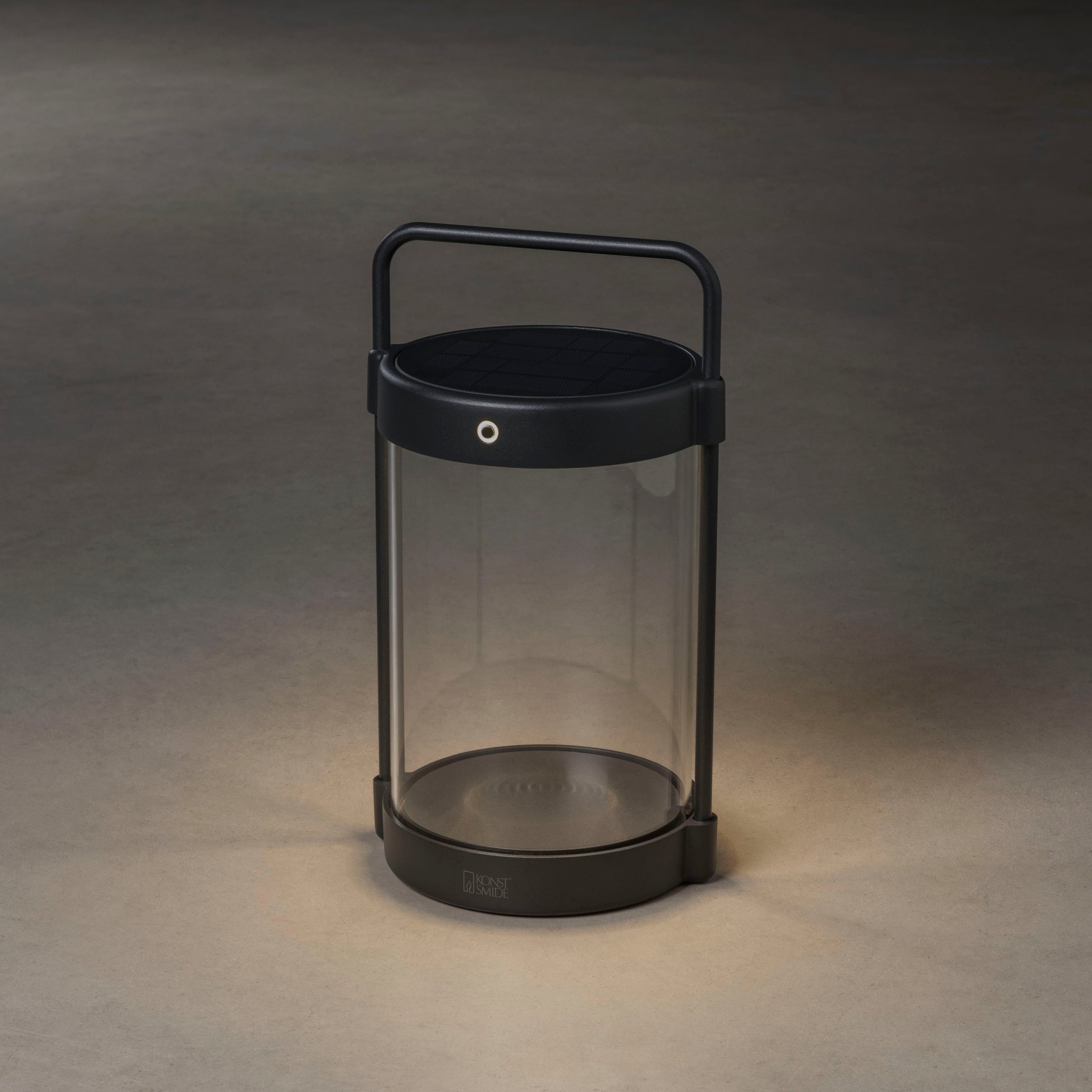 KONSTSMIDE Led lantaarn Crotone Crotone LED solar/USB-lantaarn zwart, dimbaar, schemering (2 stuks)