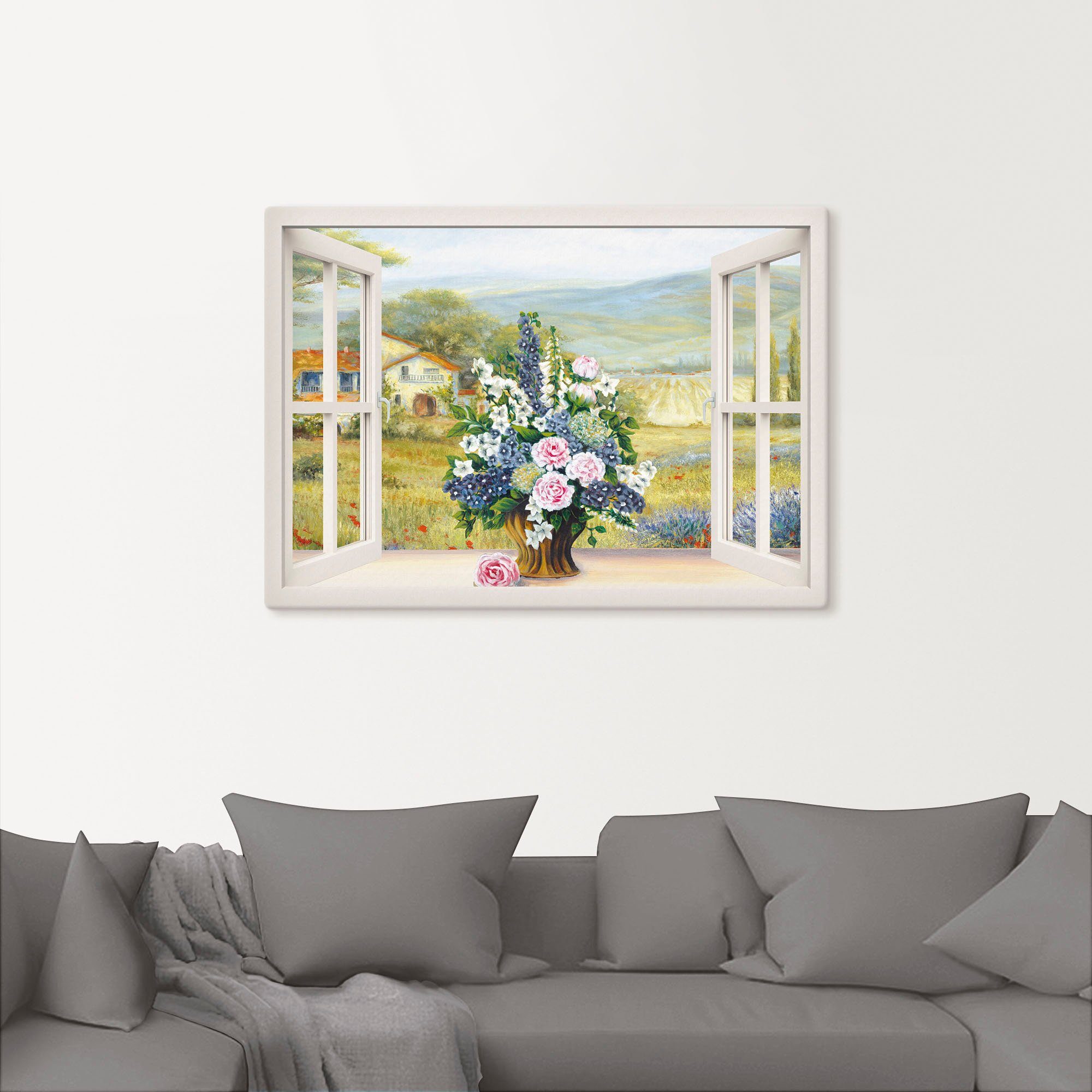 Artland Artprint op linnen Bloemboeket bij het witte raam
