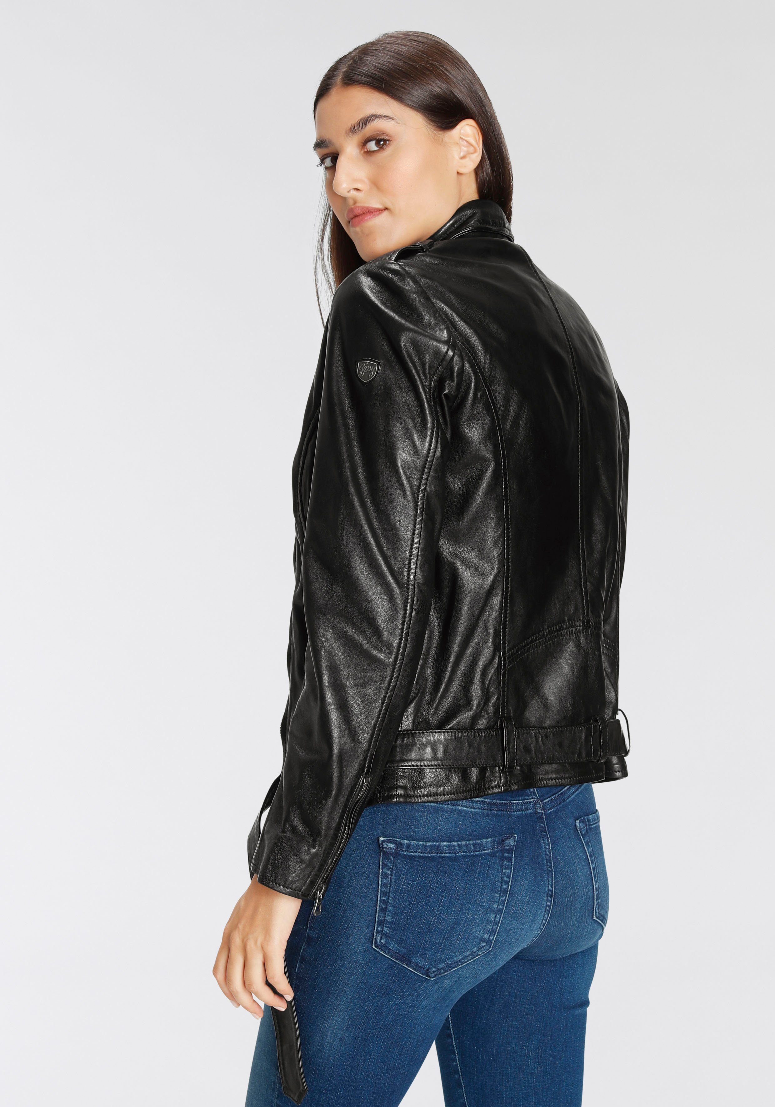 Mauritius Leren jack Aubree casual bikerjack met riem