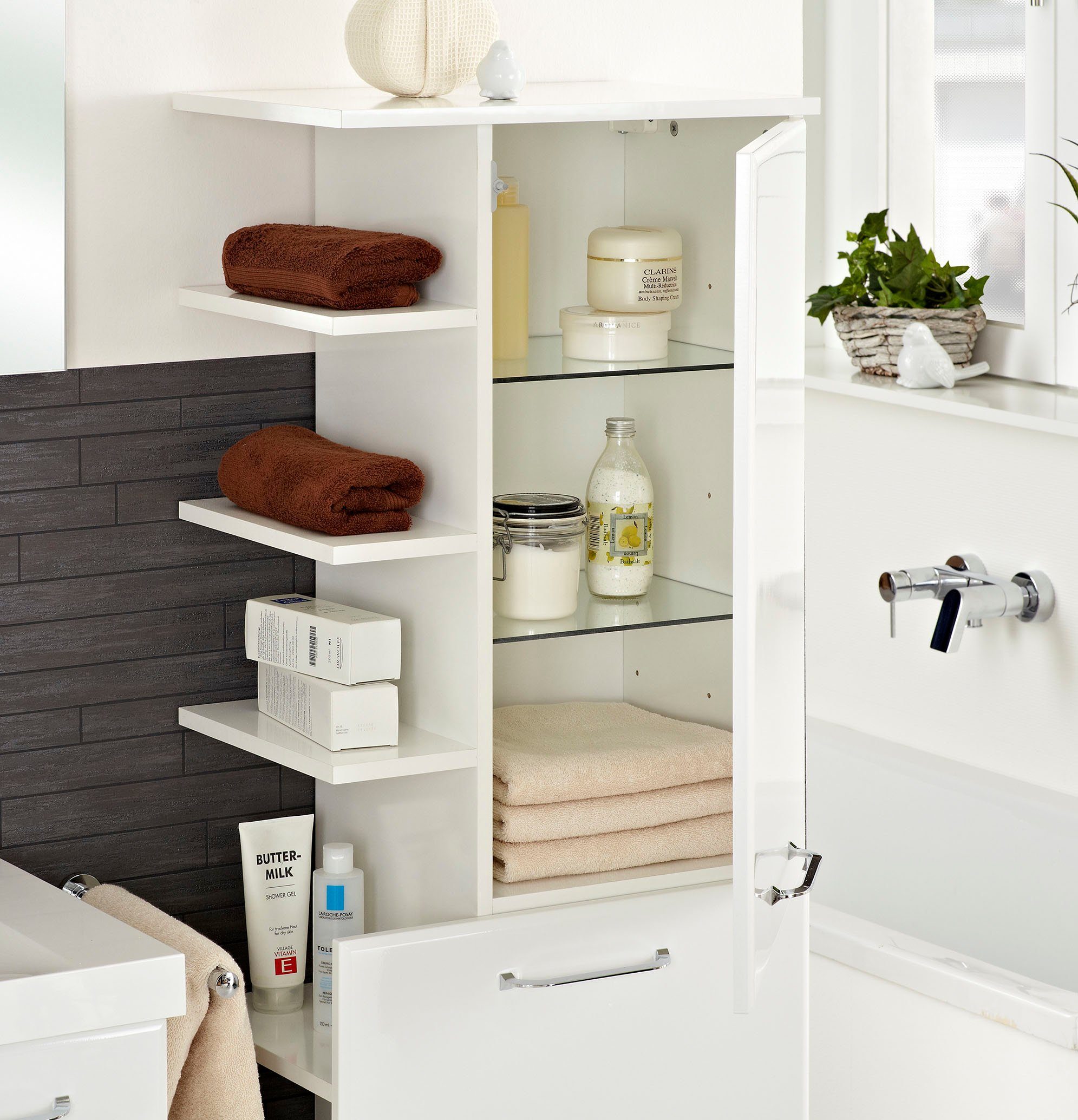 Saphir Halfhoge kast Quickset badkamermeubel 50 cm breed, 2 deuren, zijplanken Badkamer-halfhoge kast inclusief deurdemper, grepen in glanzend chroom