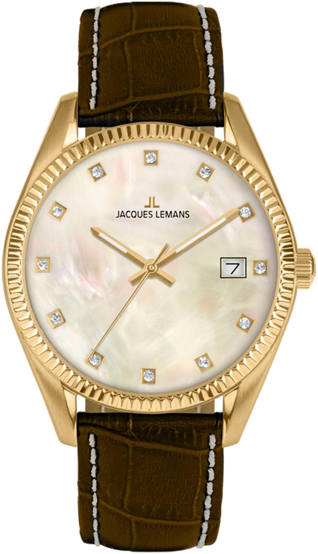 Jacques Lemans Kwartshorloge Polshorloge, dameshorloge, analoog, datum, leren armband