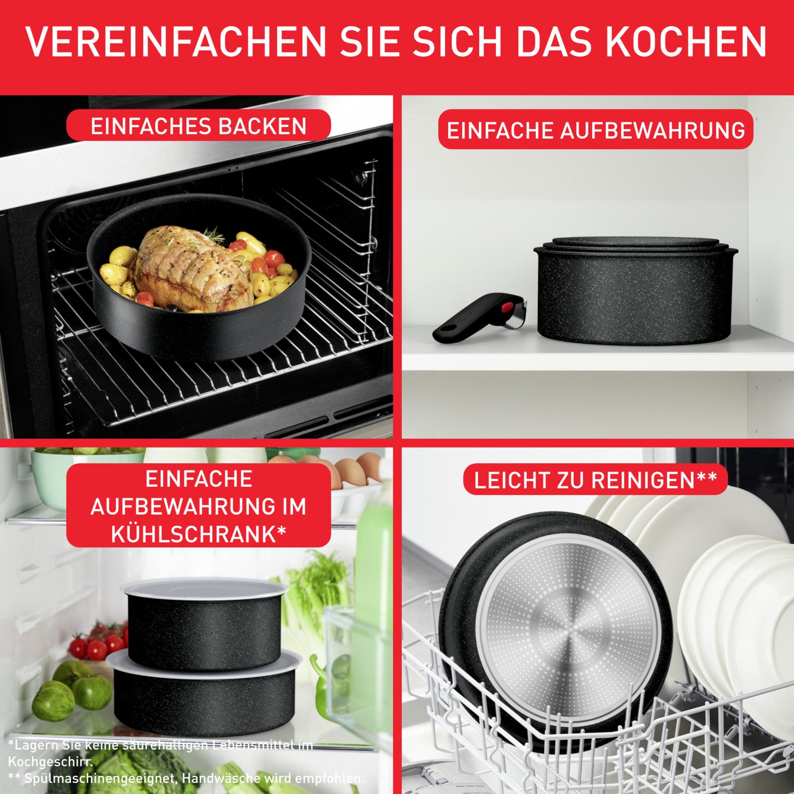 Tefal Pannenset Ingenio Black Stone Anti-aanbak, afneembare handgreep, thermo-signaal, voor alle kookplaten, inductie (set, 3-delig)