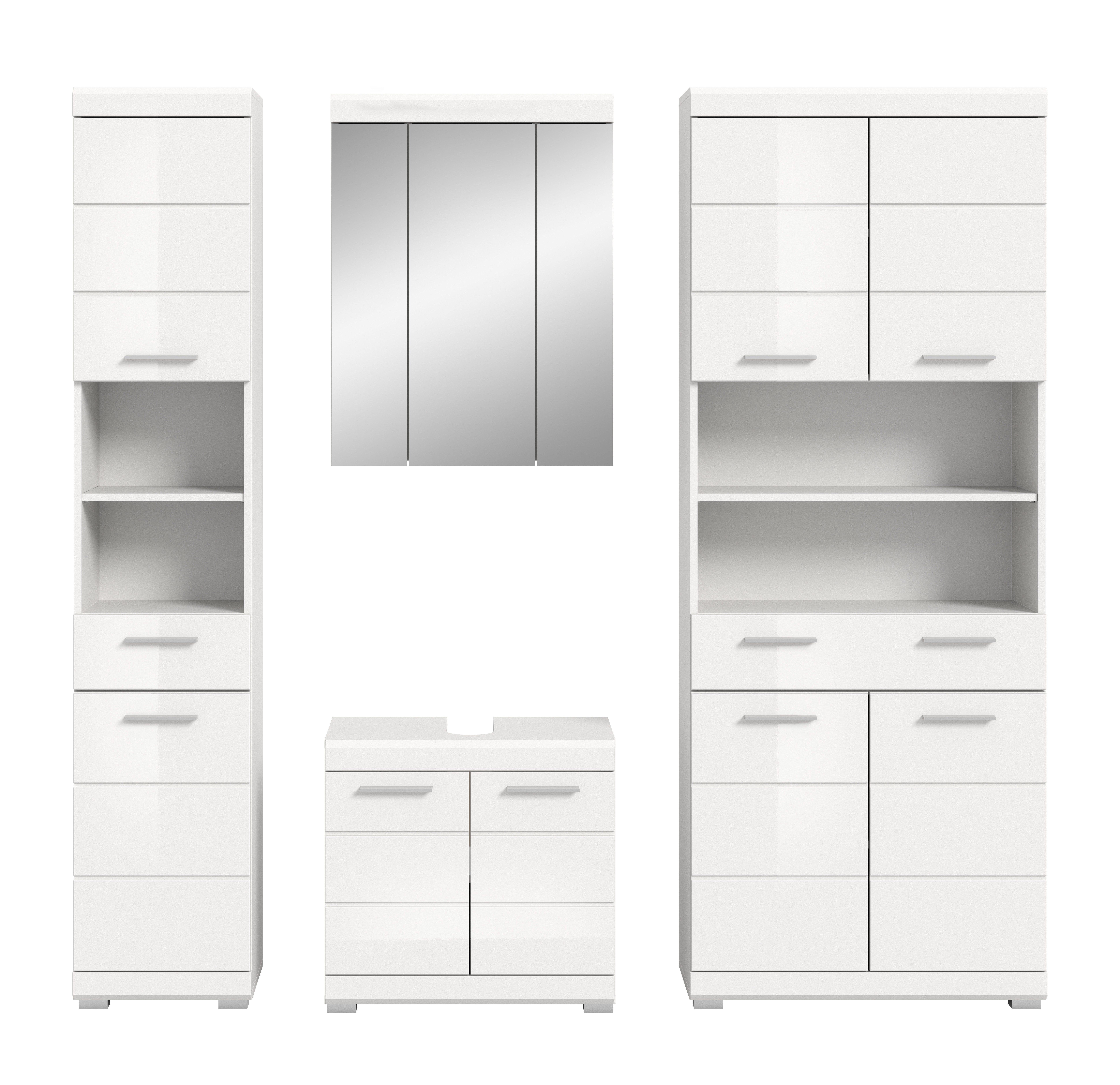 INOSIGN Badkamerserie Siena, 4-delig, bestaande uit: Smalle hoge kast, WBU, spiegelkast, brede hoge kast (set, 4-delig)