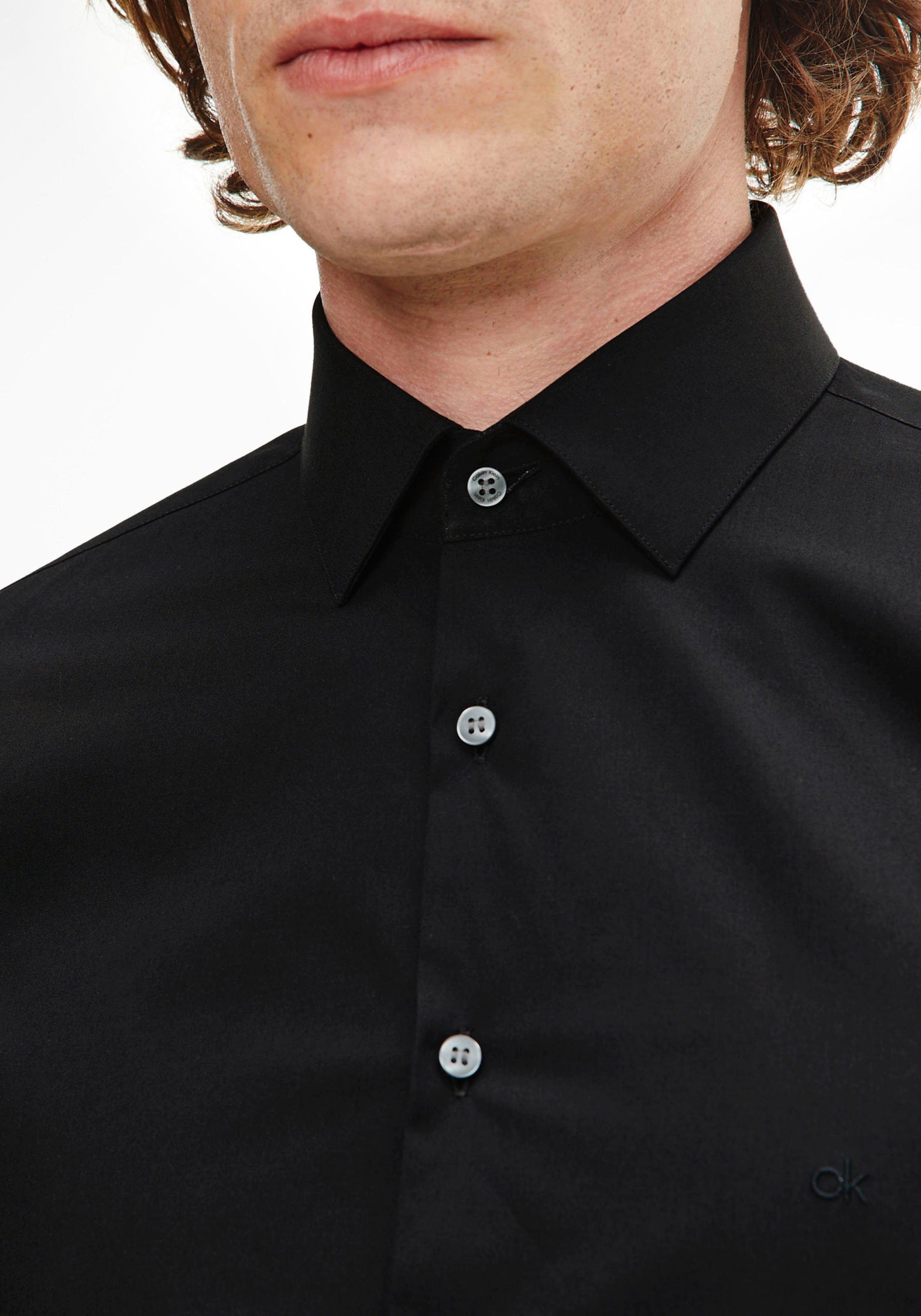 Calvin Klein Businessoverhemd POPLIN STRETCH SLIM SHIRT met kent-kraag, logoprint op borsthoogte