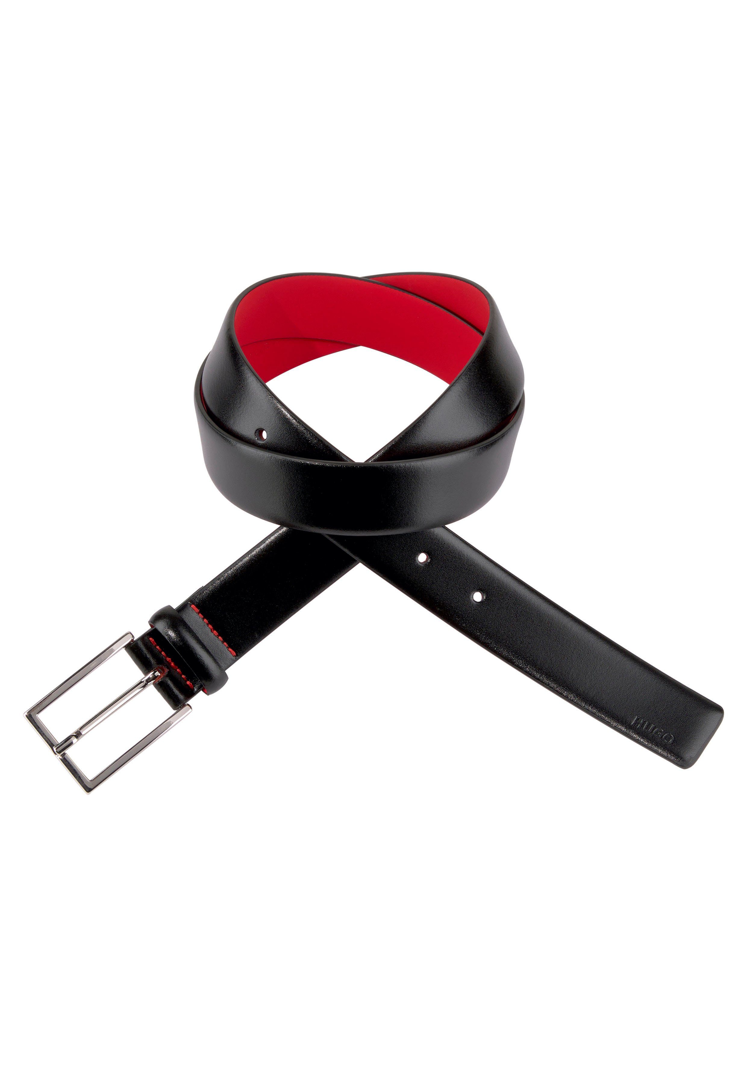 HUGO Leren riem Gavrilo met subtiele sluiting en rode details