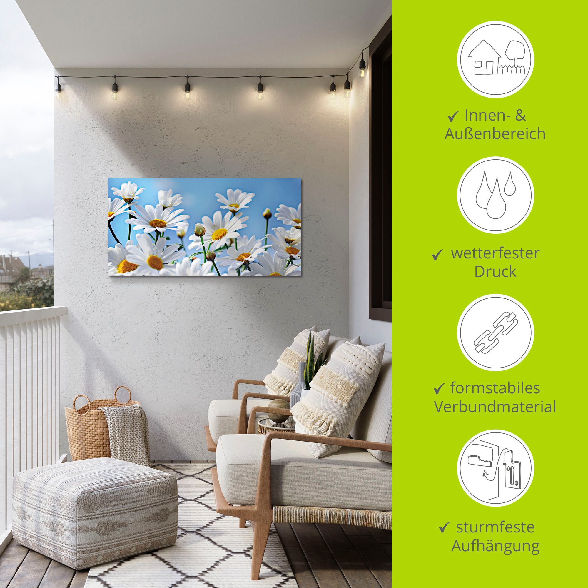 Artland Artprint Bloemen - margrieten als artprint van aluminium, artprint voor buiten, artprint op linnen in verschillende maten