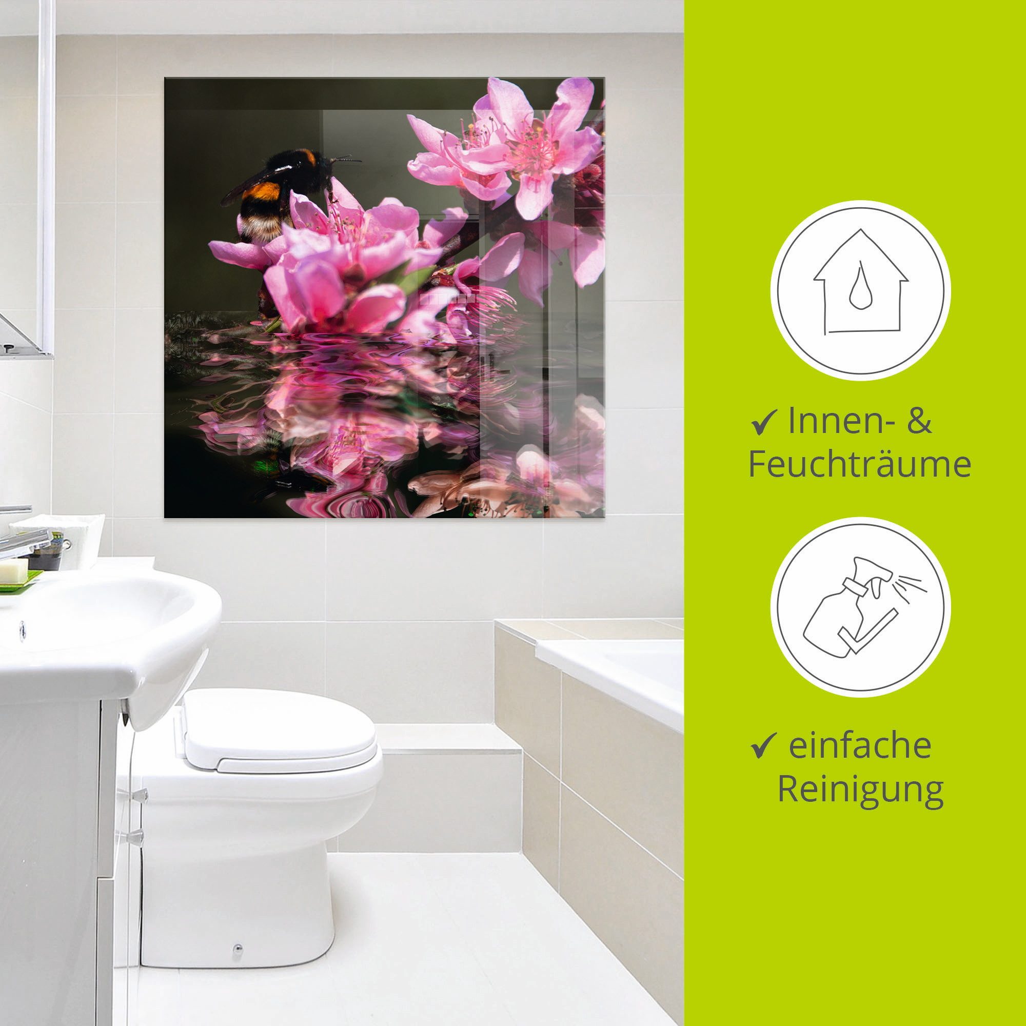 Artland Print op glas Perzikbloesem met hommel
