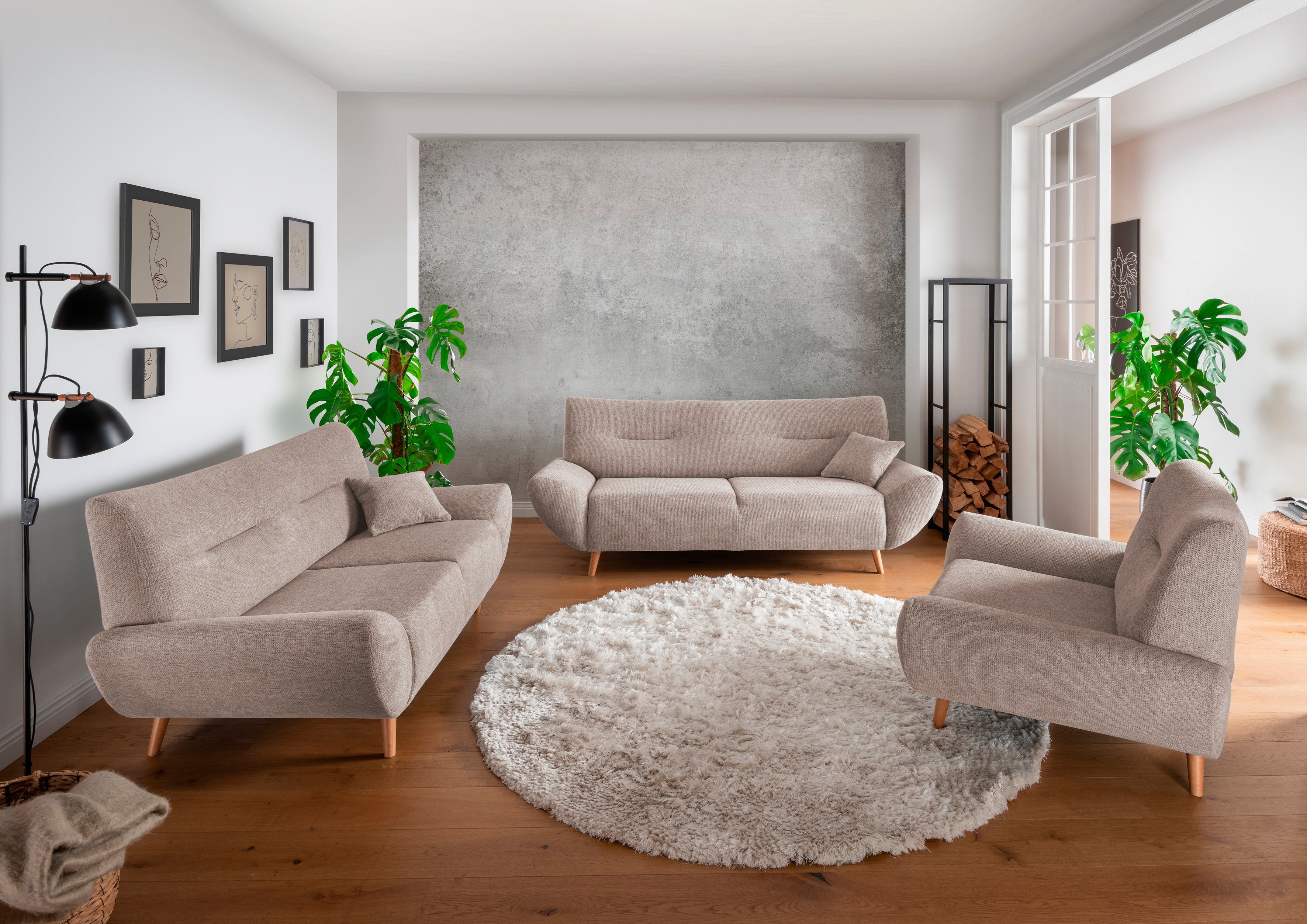 INOSIGN 2-zitsbank Drago elegant en tijdloos, comfortabel, houten voet