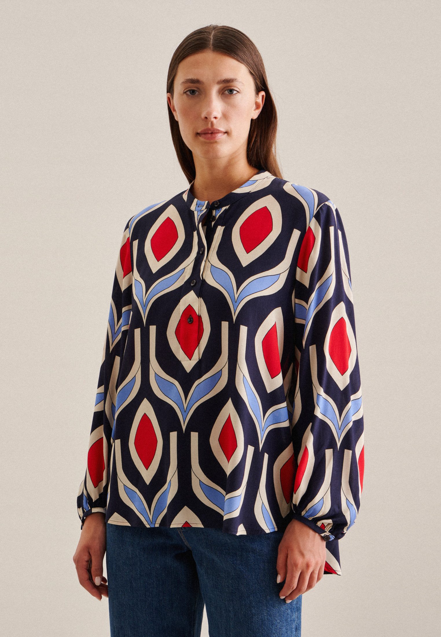 Seidensticker Klassieke blouse Zwarte roos Tunika met geometrische patronen