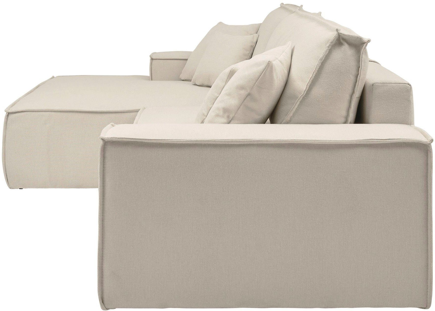 andas Hoekbank Finnley slaapbank 267 cm in Bouclé, fijne structuur en cord, L-vorm