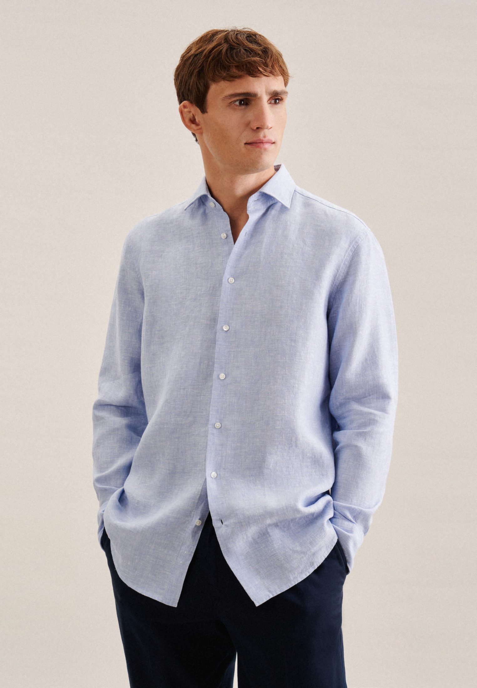 seidensticker Businessoverhemd Regular lange mouwen kentkraag uni heren overhemden maat 3XL (48) blauw