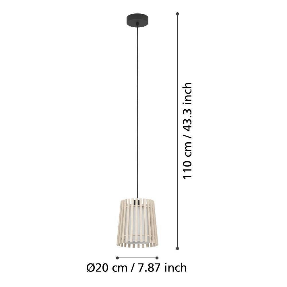 EGLO Hanglamp FATTORIA Hanglamp, hout, textiel in wit, metaal in zwart, E27, Ø 20 cm (1 stuk)