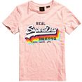 superdry t-shirt vintage logo t-shirt met rainbowprint roze
