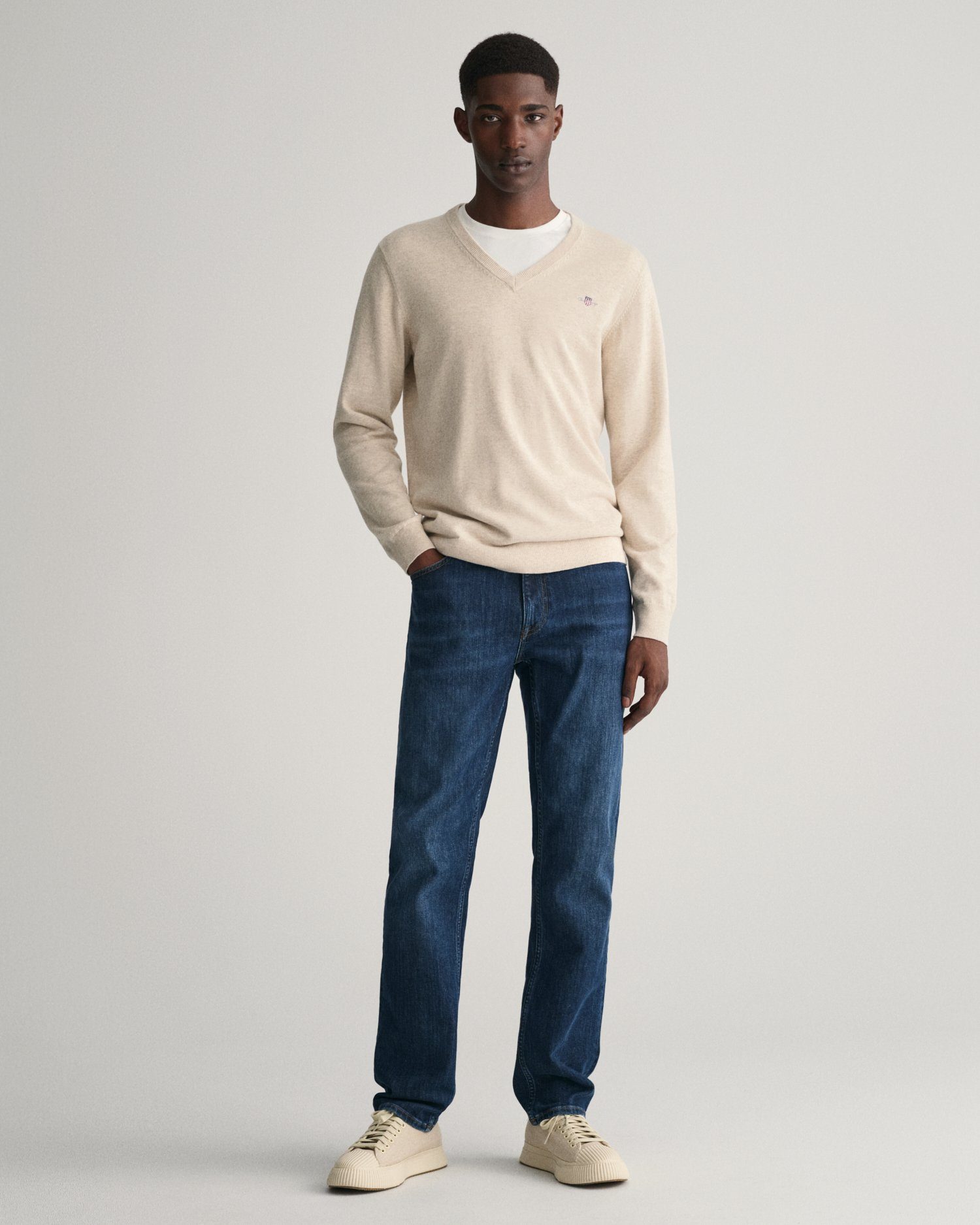 Gant Trui met V-hals CLASSIC COTTON V-NECK Premium brei jersey van zacht 100% katoen overgangs trui