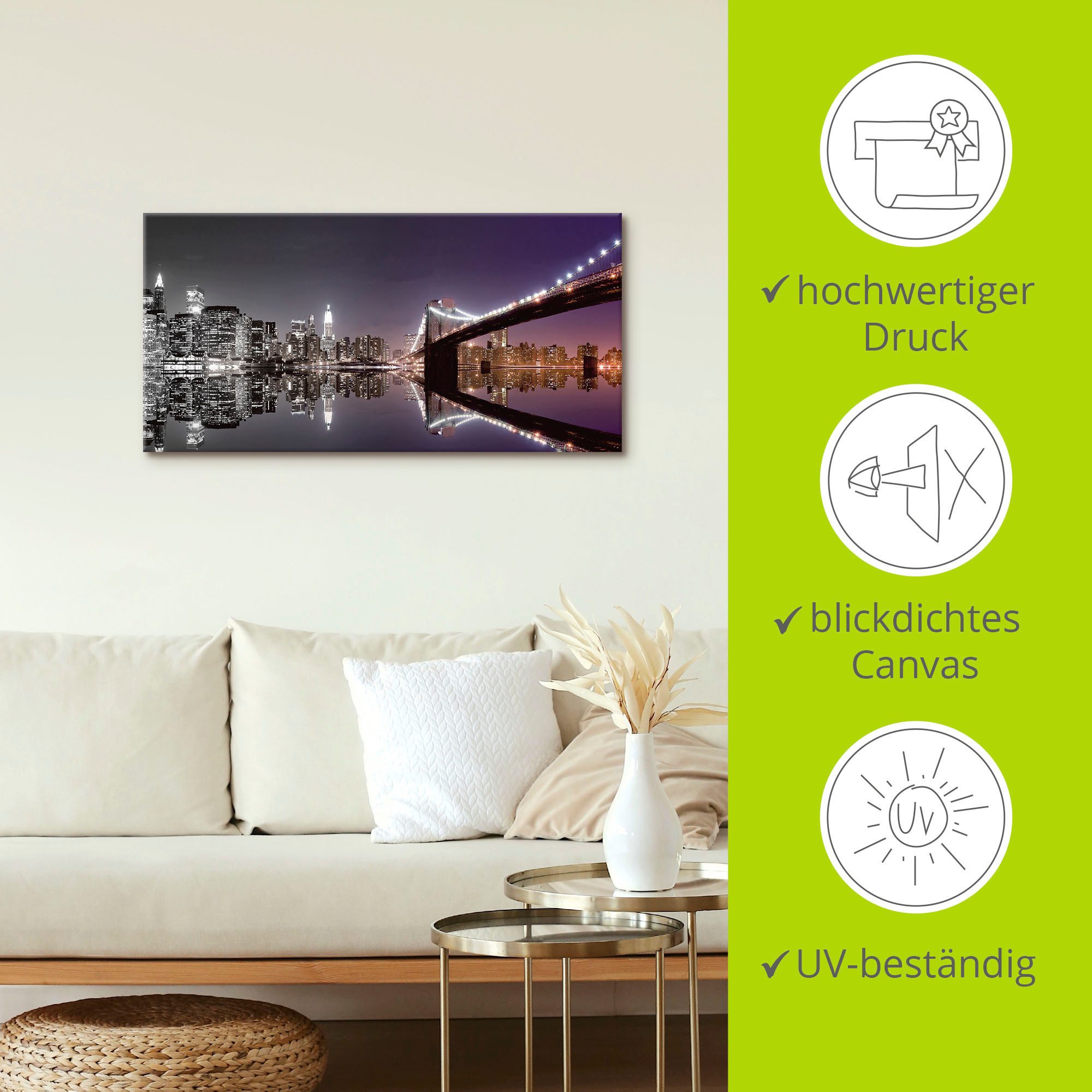 Artland Artprint New York skyline nachtelijke reflectie als artprint op linnen, poster, muursticker in verschillende maten