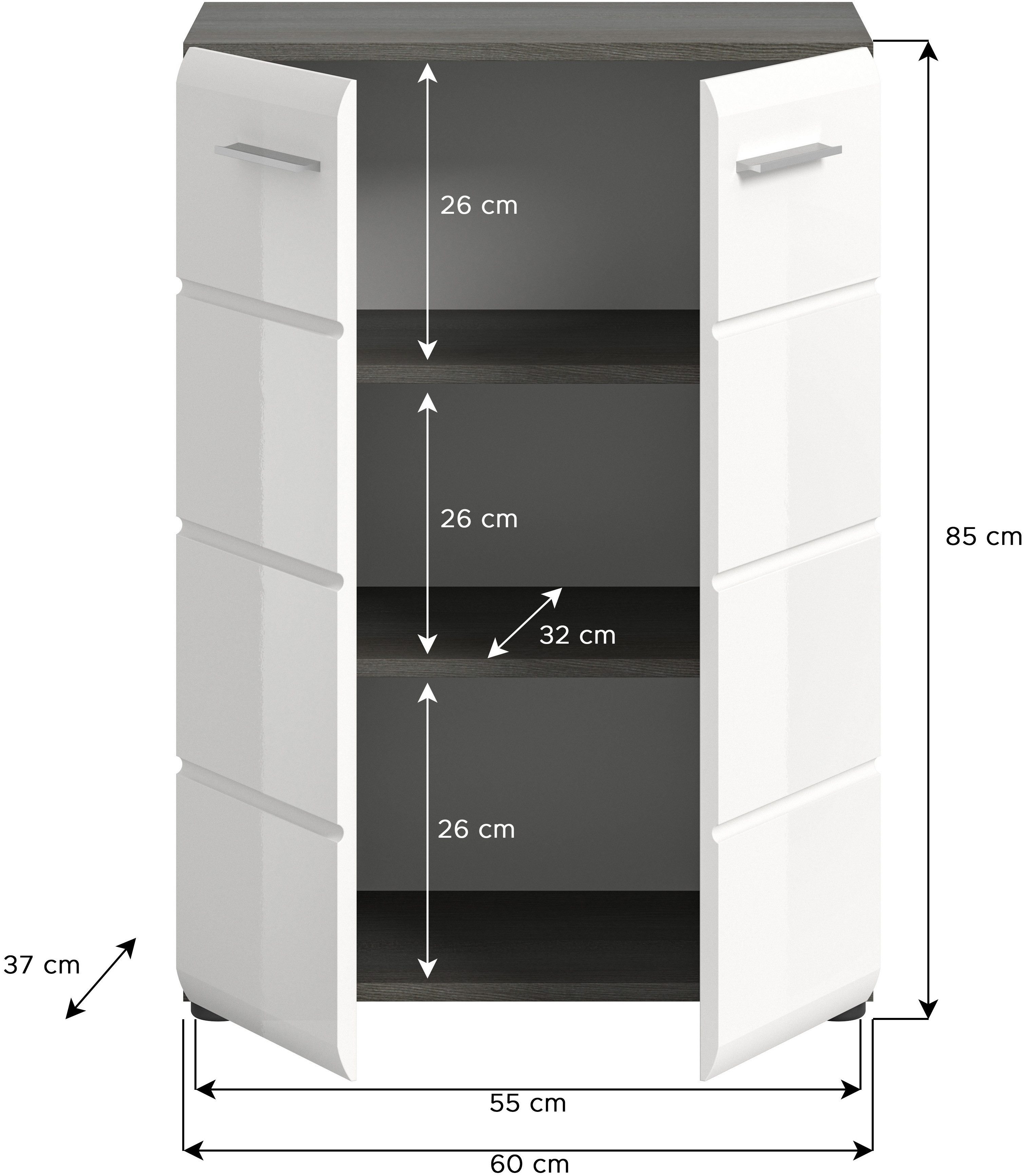 INOSIGN Kast Rumba, Breedte 60cm, in Rookzilverkleur nabootsing/Wit Hoogglans