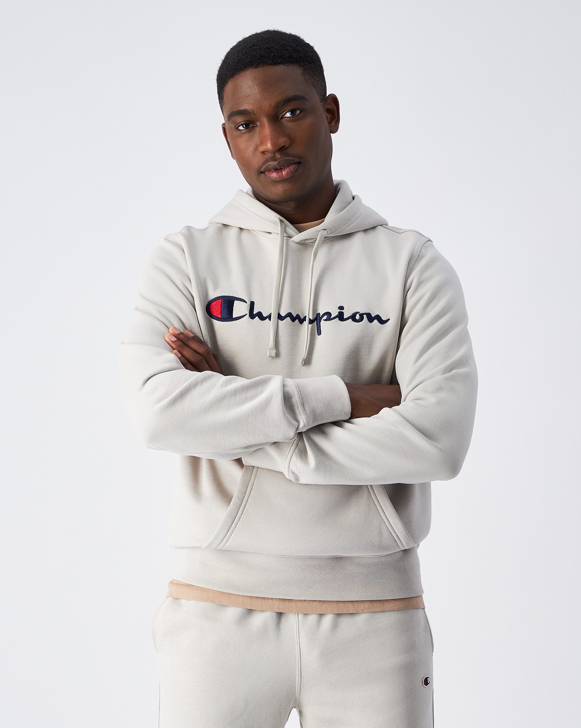 Champion Beige Hoodie met geborduurd logo Beige Heren