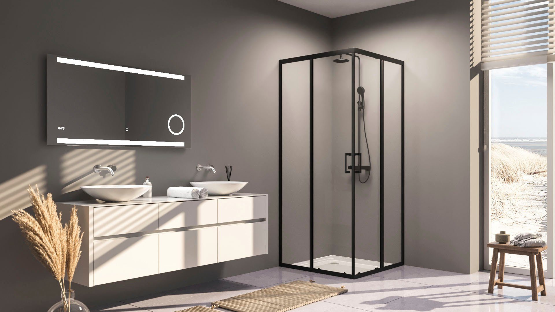 Marwell Hoekdouchecabine, 90 cm x 90 cm douchecabines zwart