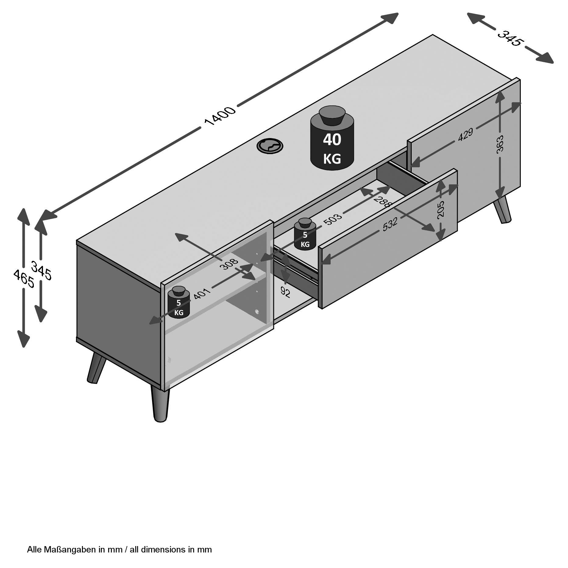 FMD Tv-meubel Brighton Breedte 140 cm