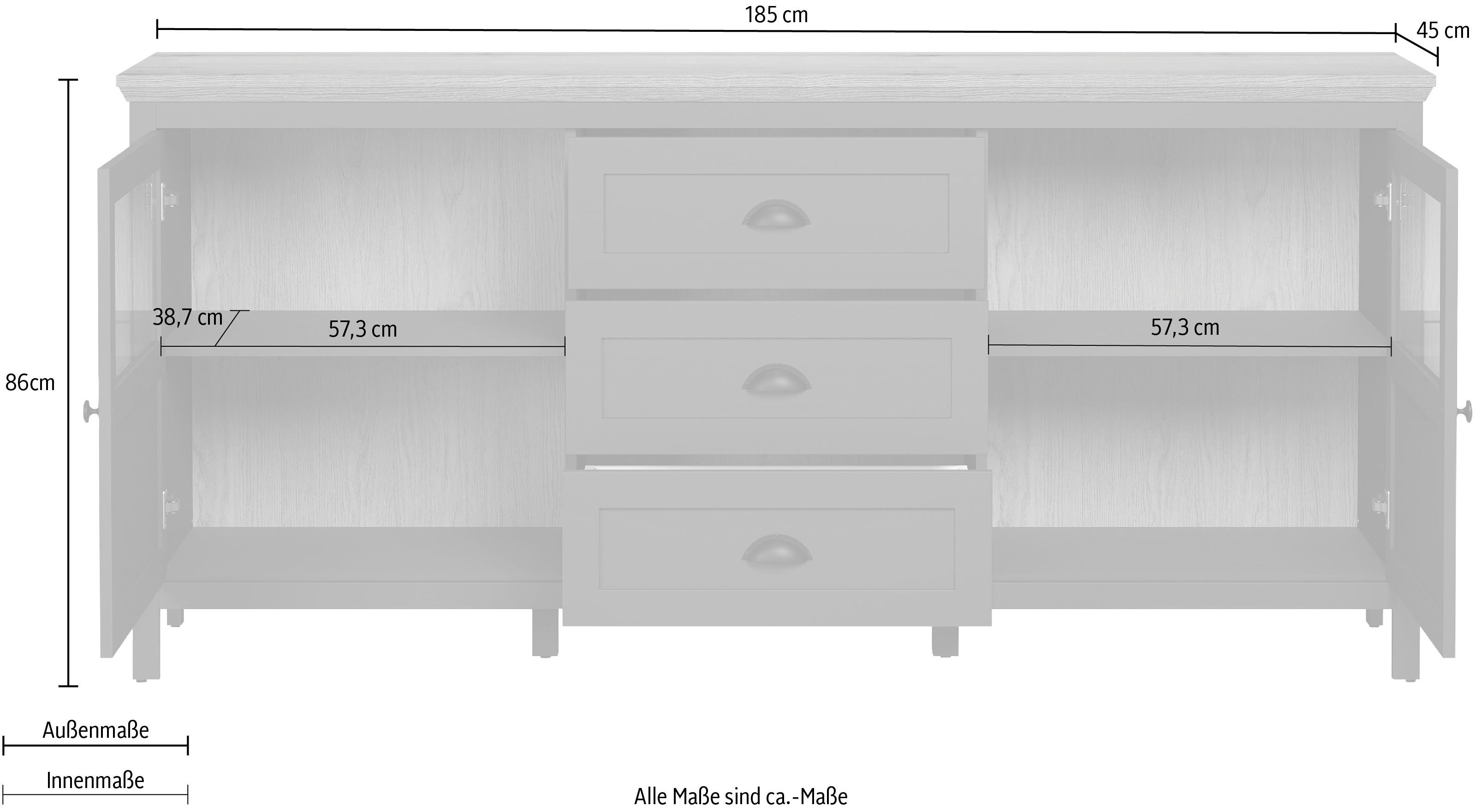 Home affaire Dressoir Vienna Commode in landhuisstijl met schelpenhandgrepen en glazen deuren