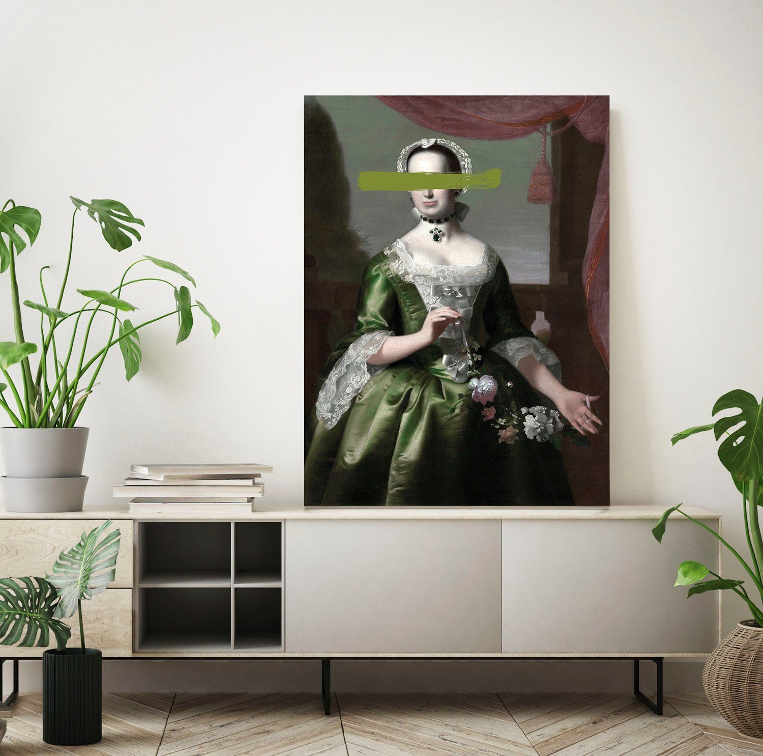queence Artprint op acrylglas Vrouw met kleurvlek Fine Art-print in galeriekwaliteit