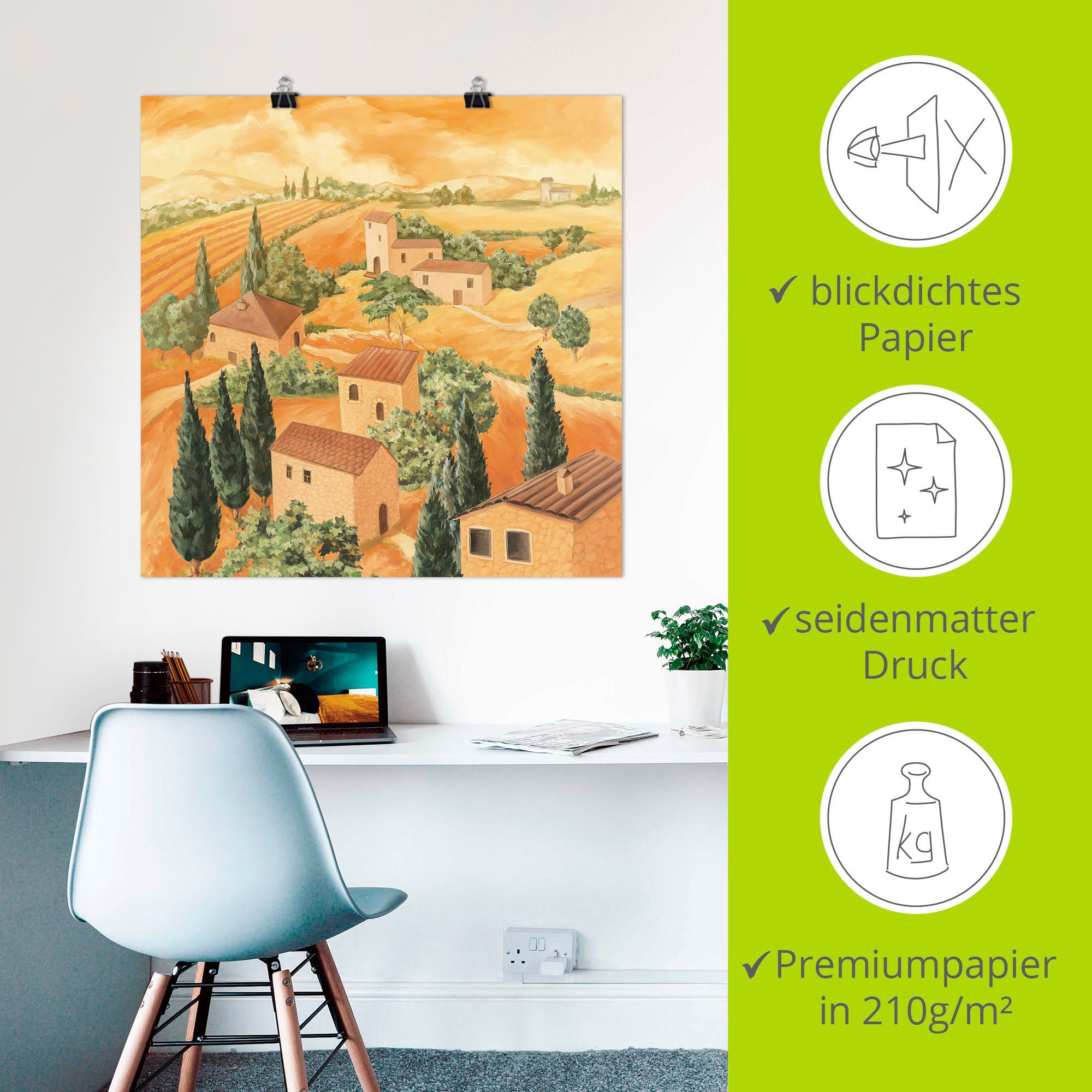 Artland Artprint Landschap Italië als artprint van aluminium, artprint voor buiten, artprint op linnen, poster in verschillende maten. maten