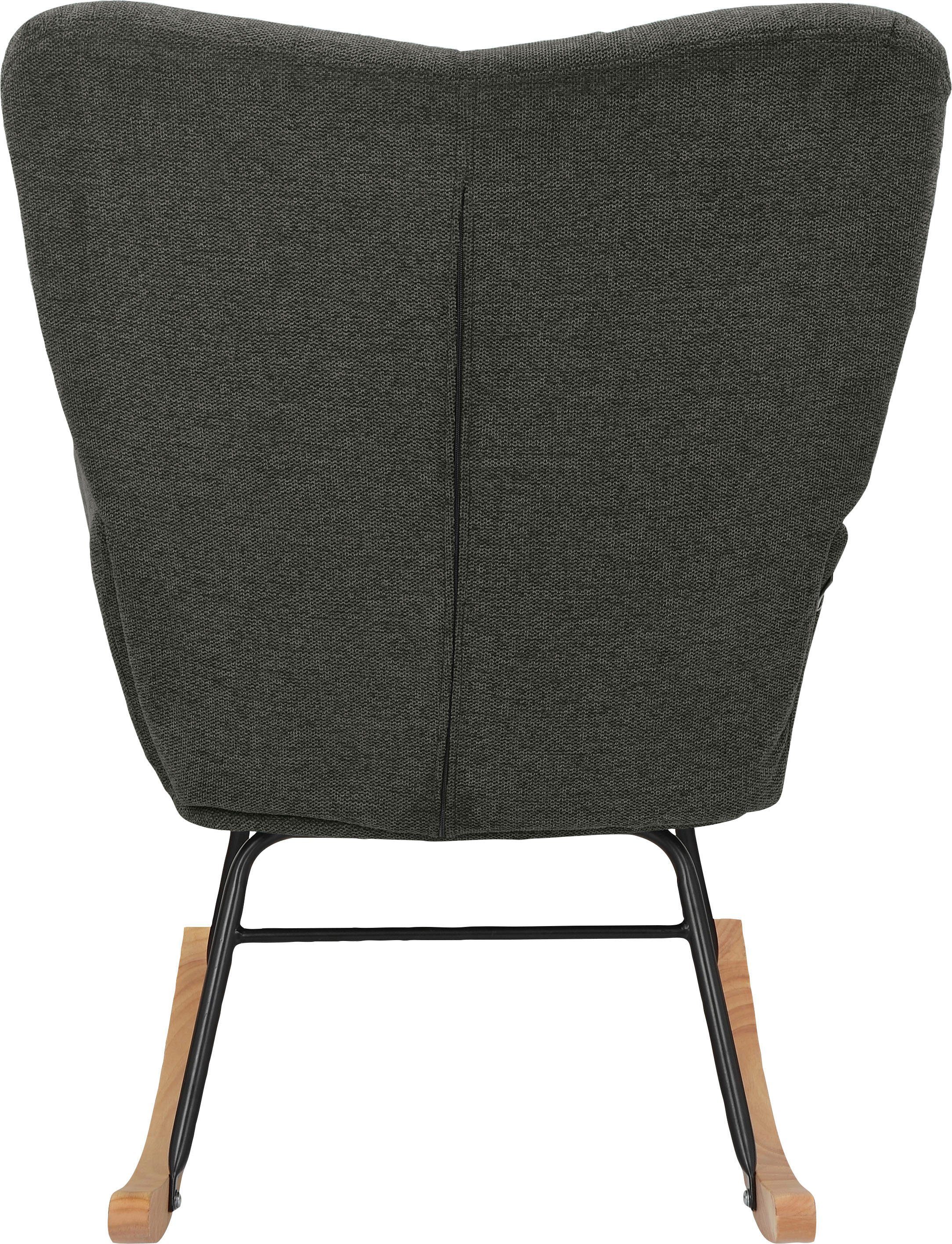 INOSIGN Schommelstoel Anika, ophaalstoel woonkamer met functie Zacht verdikte zitting en rugleuning, poten van metaal en hout, zithoogte 48 cm (1 stuk)