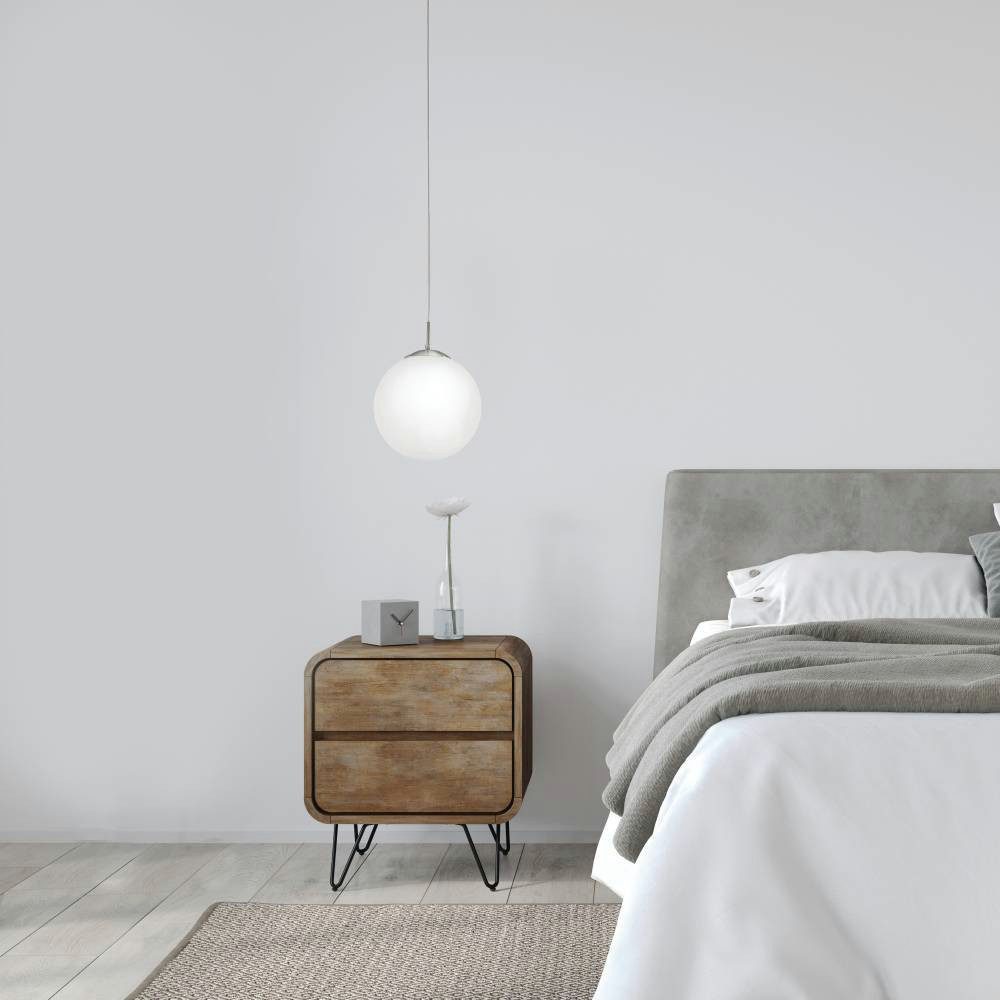 EGLO Hanglamp RONDO hanglamp, metaal in zilver, glas in opaal mat wit, E27