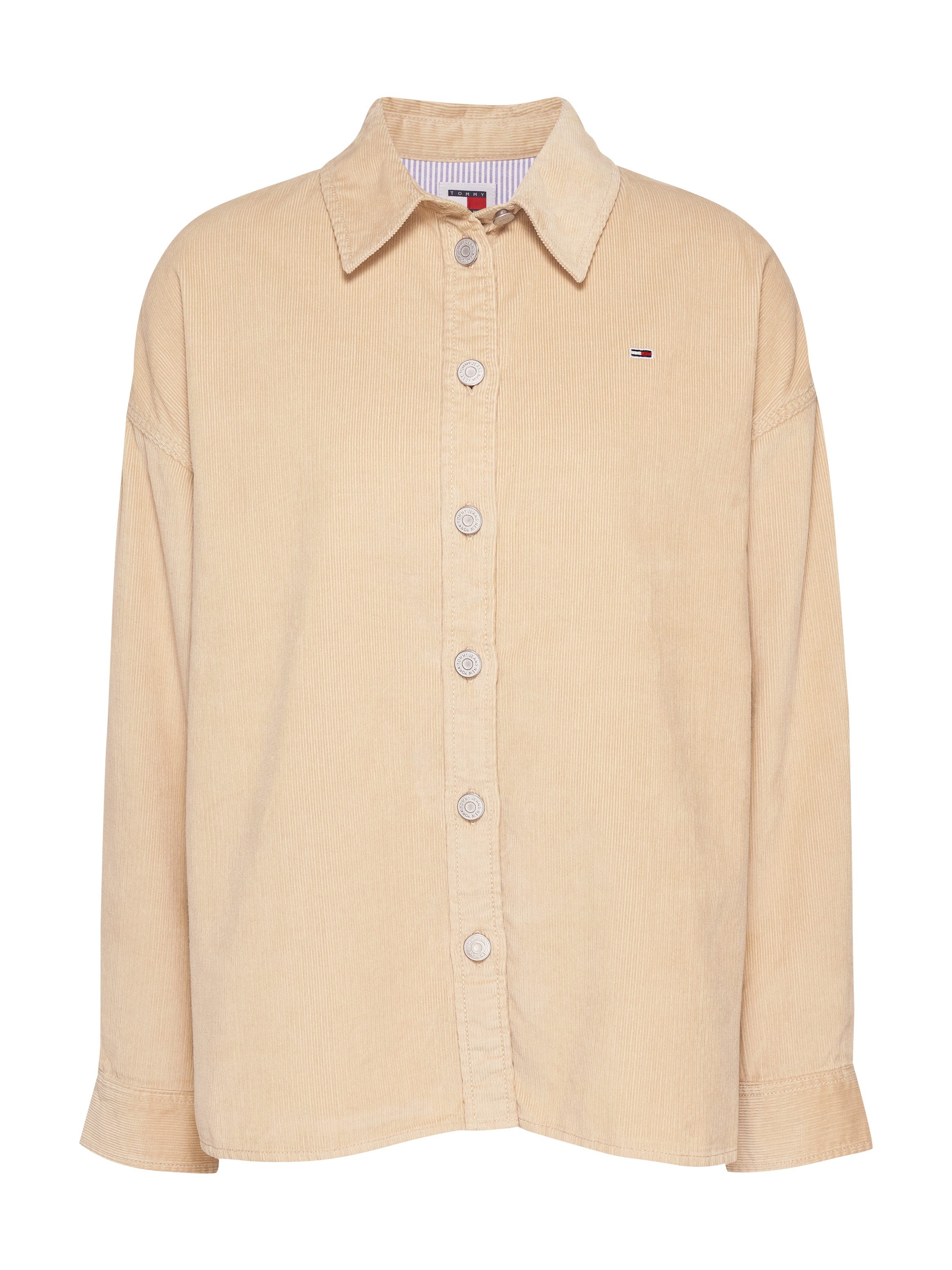 TOMMY JEANS Outdoorblouse TJW FINE CORD OVERSHIRT van fijn corduroy, logo-vlag