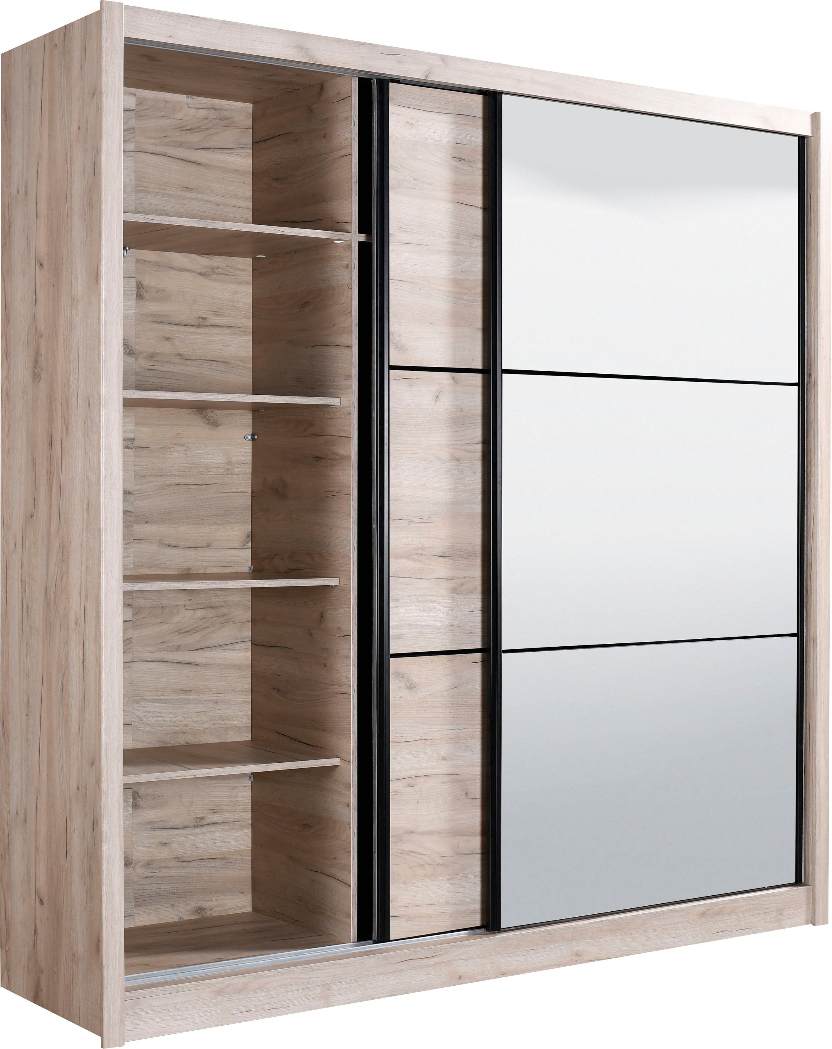 INOSIGN Zweefdeurkast Navara kledingkast met spiegel linnenkast garderobe met royale binnenuitrusting, fsc®-gecertificeerd, in 3 breedtes