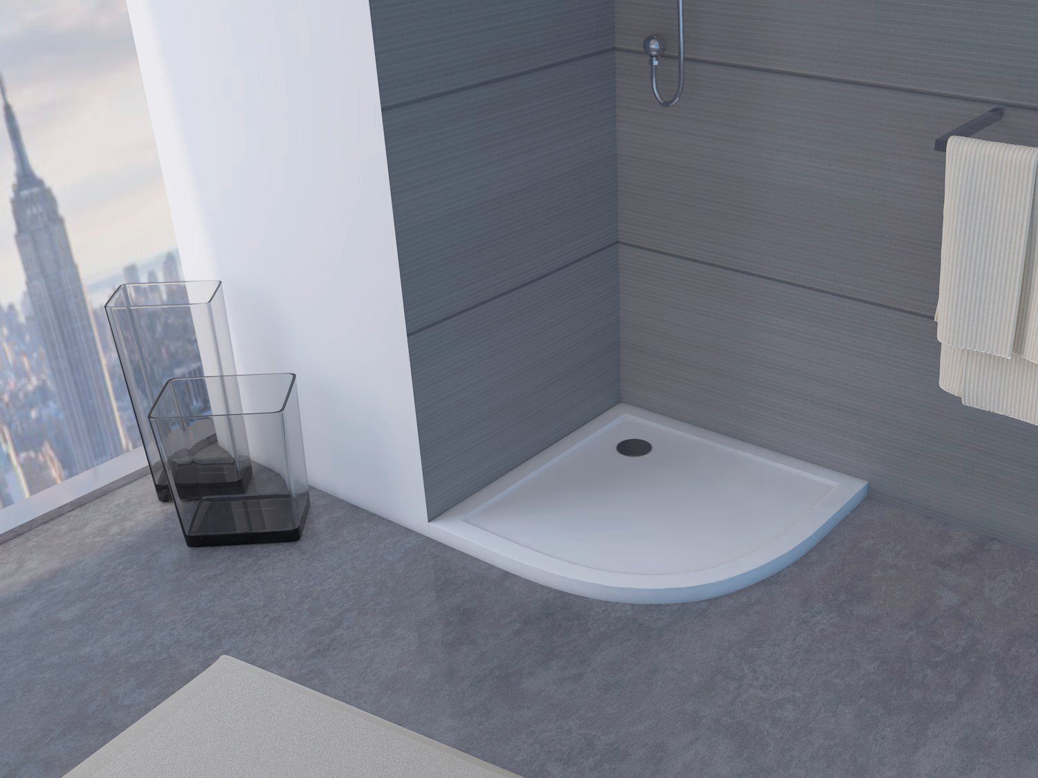 Marwell Ronde douchebak Kwartcirkel 90x 90 cm, hoogte 4 cm, 90 cm x 90 cm douchebakken wit
