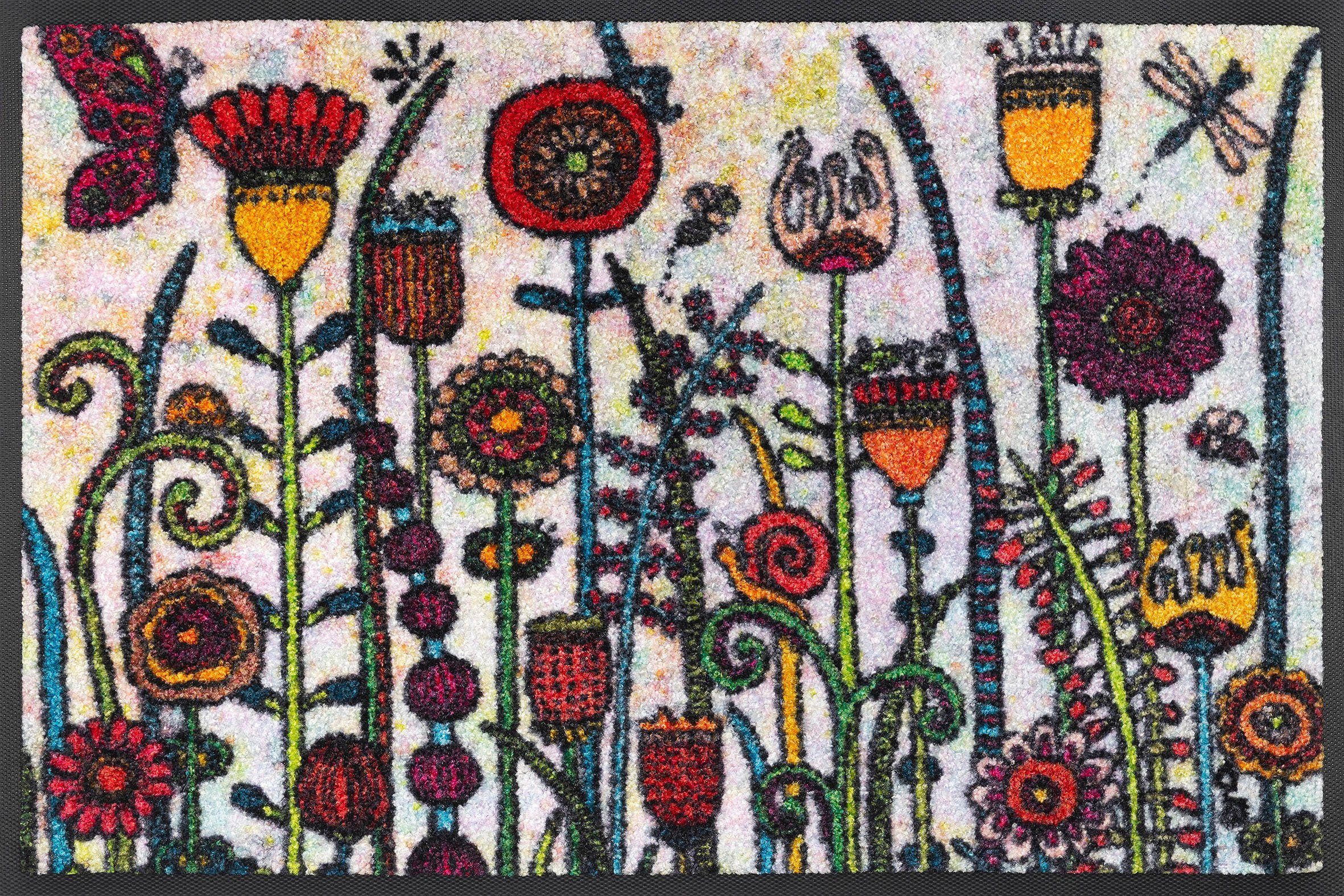 wash+dry by Kleen-Tex Mat Dag zon Inloopmat, motief bloemen, antislip, wasbaar