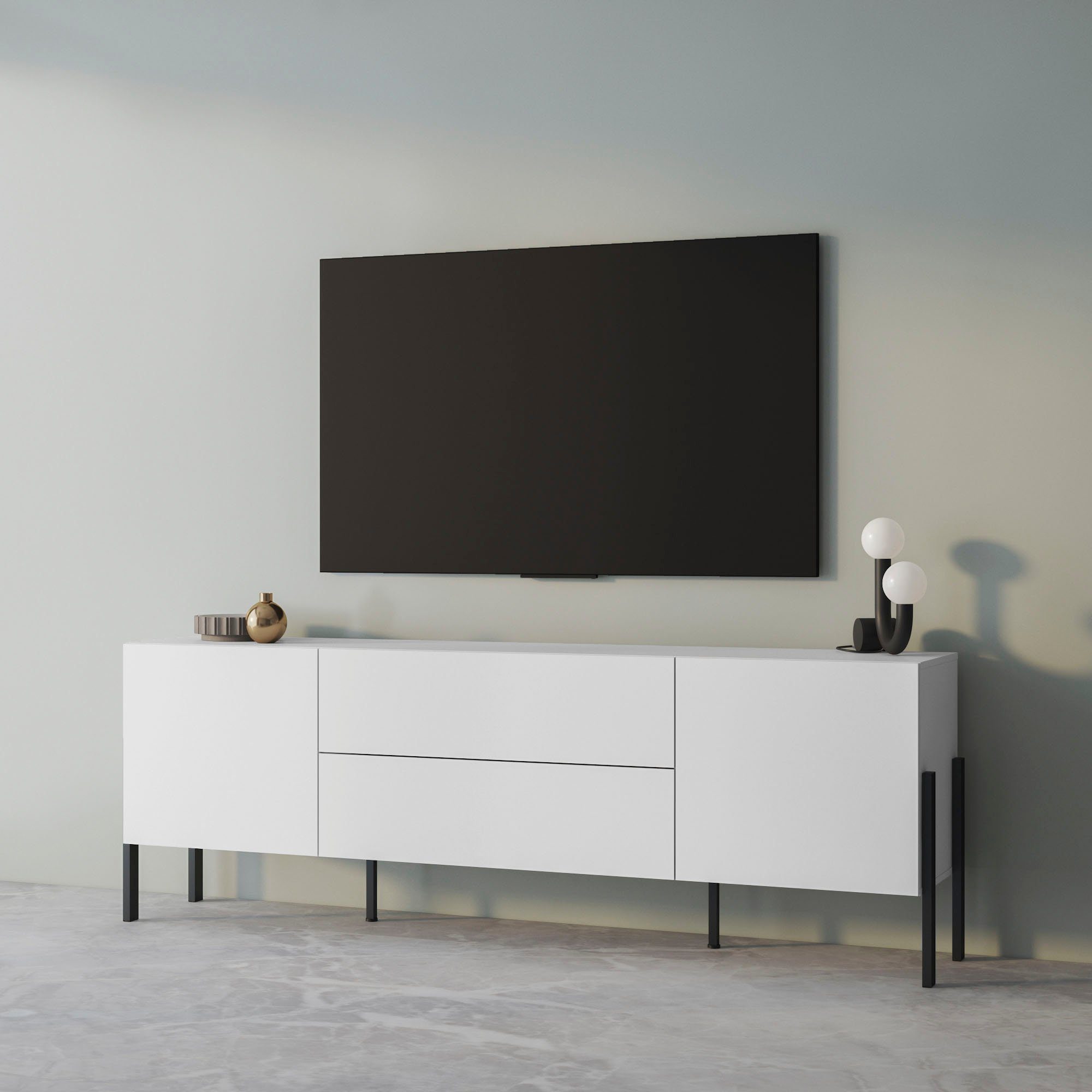 INOSIGN Tv-meubel Jukon, breedte 200 cm, moderne grepless TV-commode, 2 deuren/2 lades lowboards wit