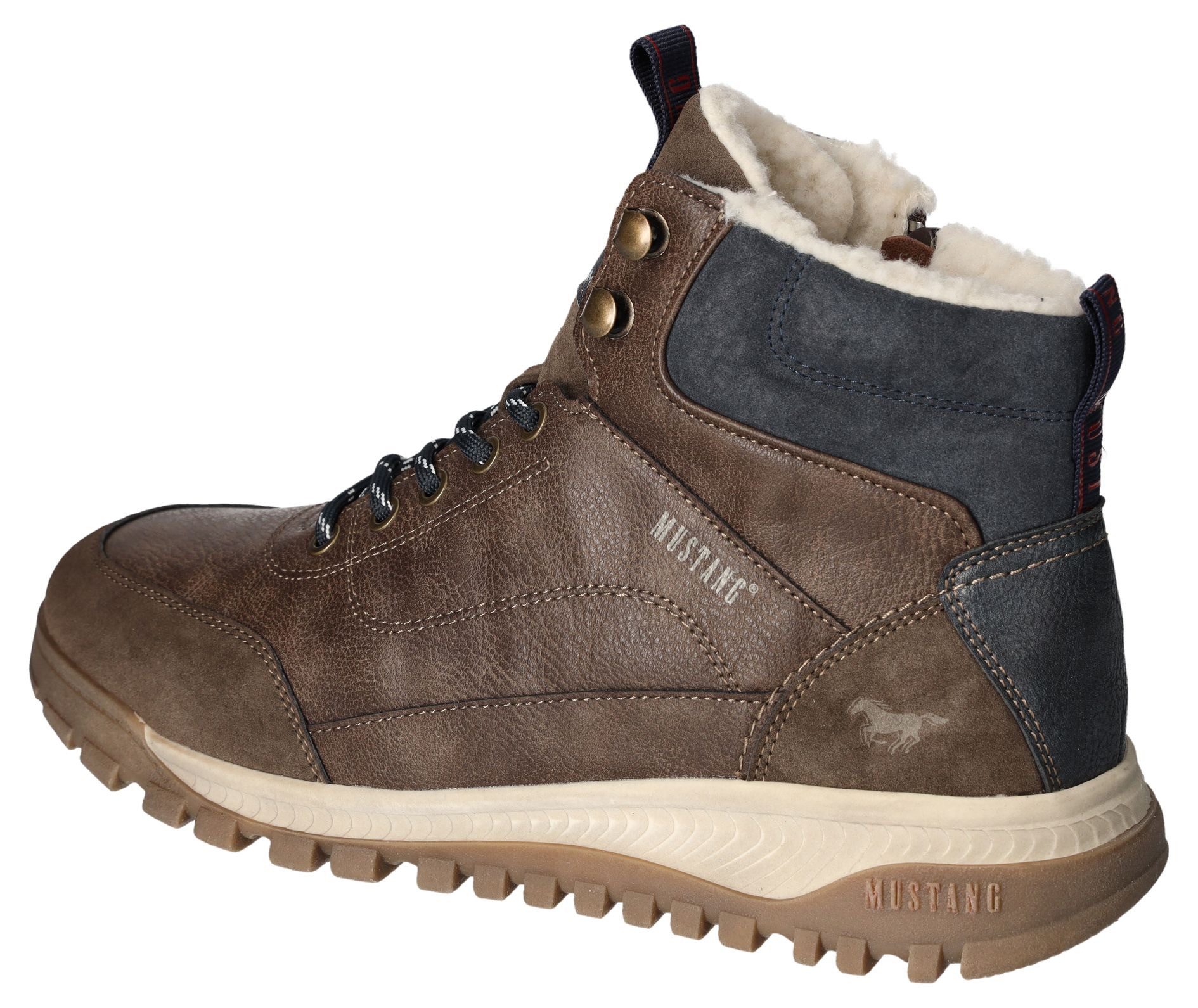 Mustang Shoes Winterlaarzen sleehak, veterschoenen, enkellaars met contrastafwerking