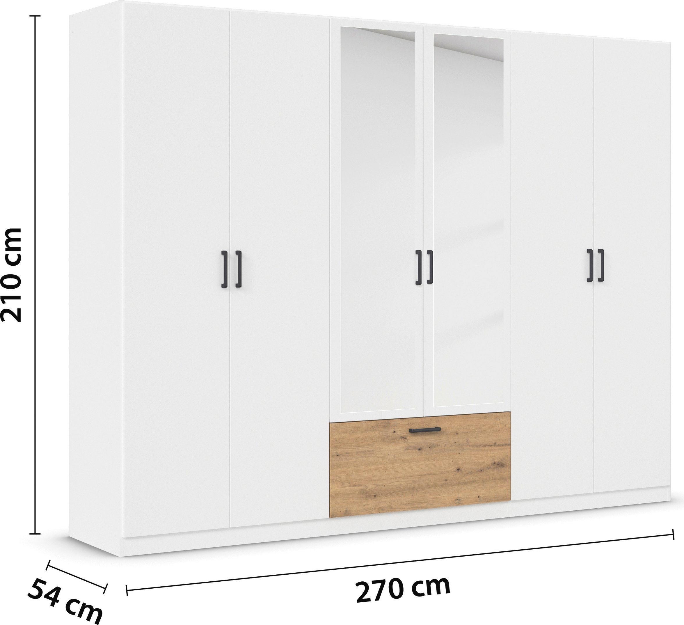 rauch Draaideurkast Kledingkast kast garderobe waskast BARI met spiegel met lades in het midden, moderne greep in grijs metallic made in germany