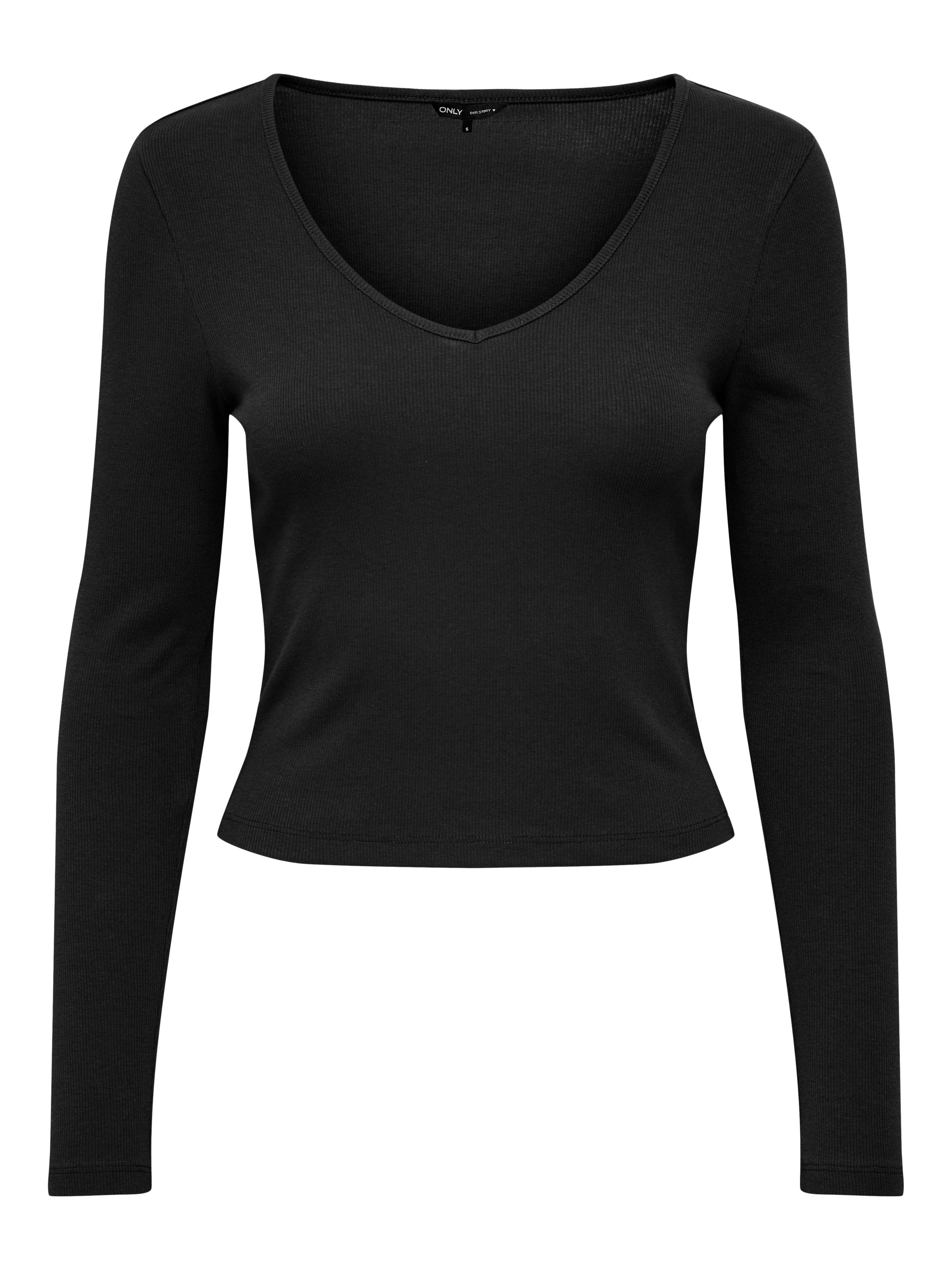 Only Shirt met V-hals ONLKAYA L S V-NECK SHORT TOP JRS
